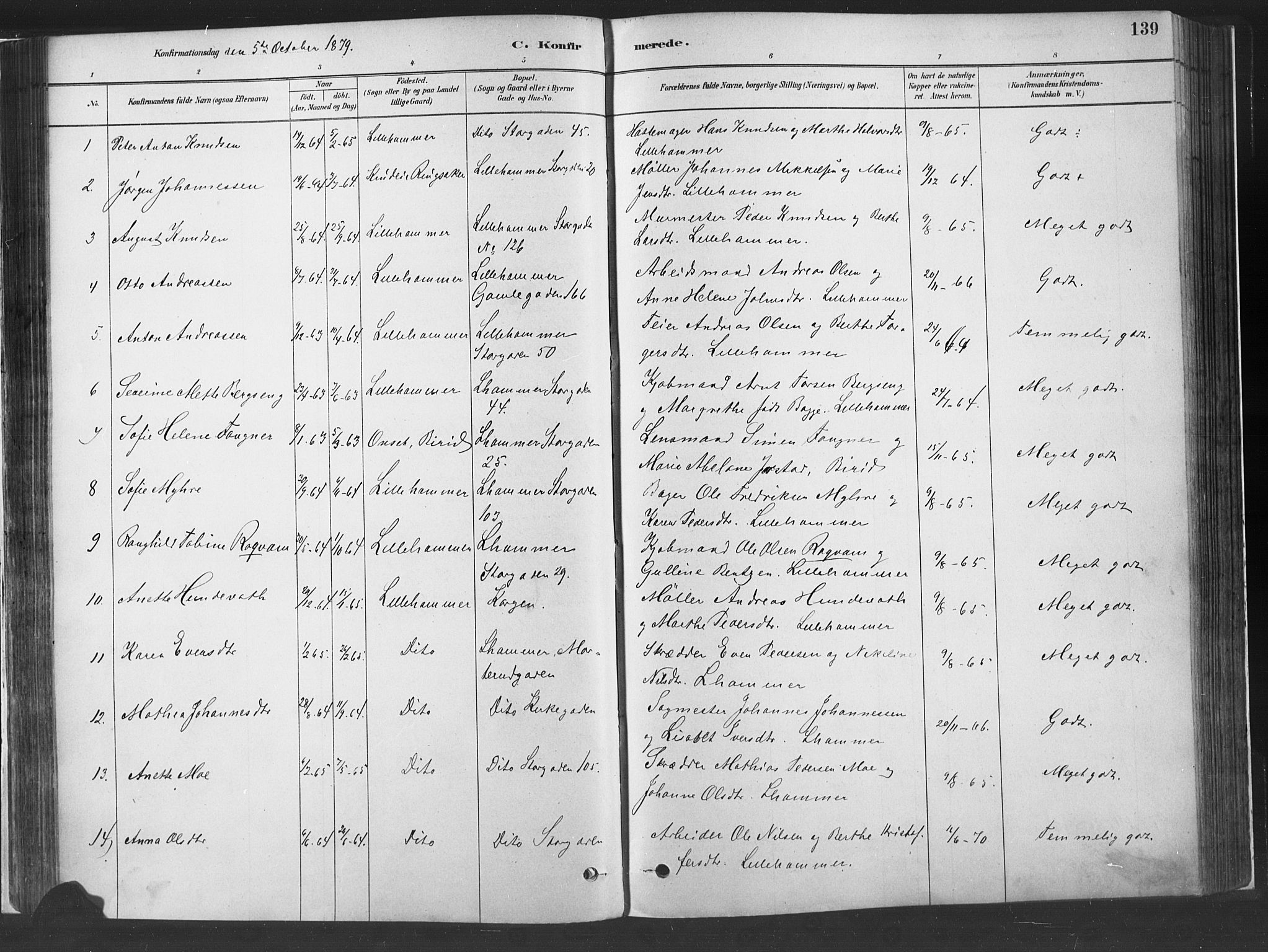 Fåberg prestekontor, SAH/PREST-086/H/Ha/Haa/L0010: Parish register (official) no. 10, 1879-1900, p. 139