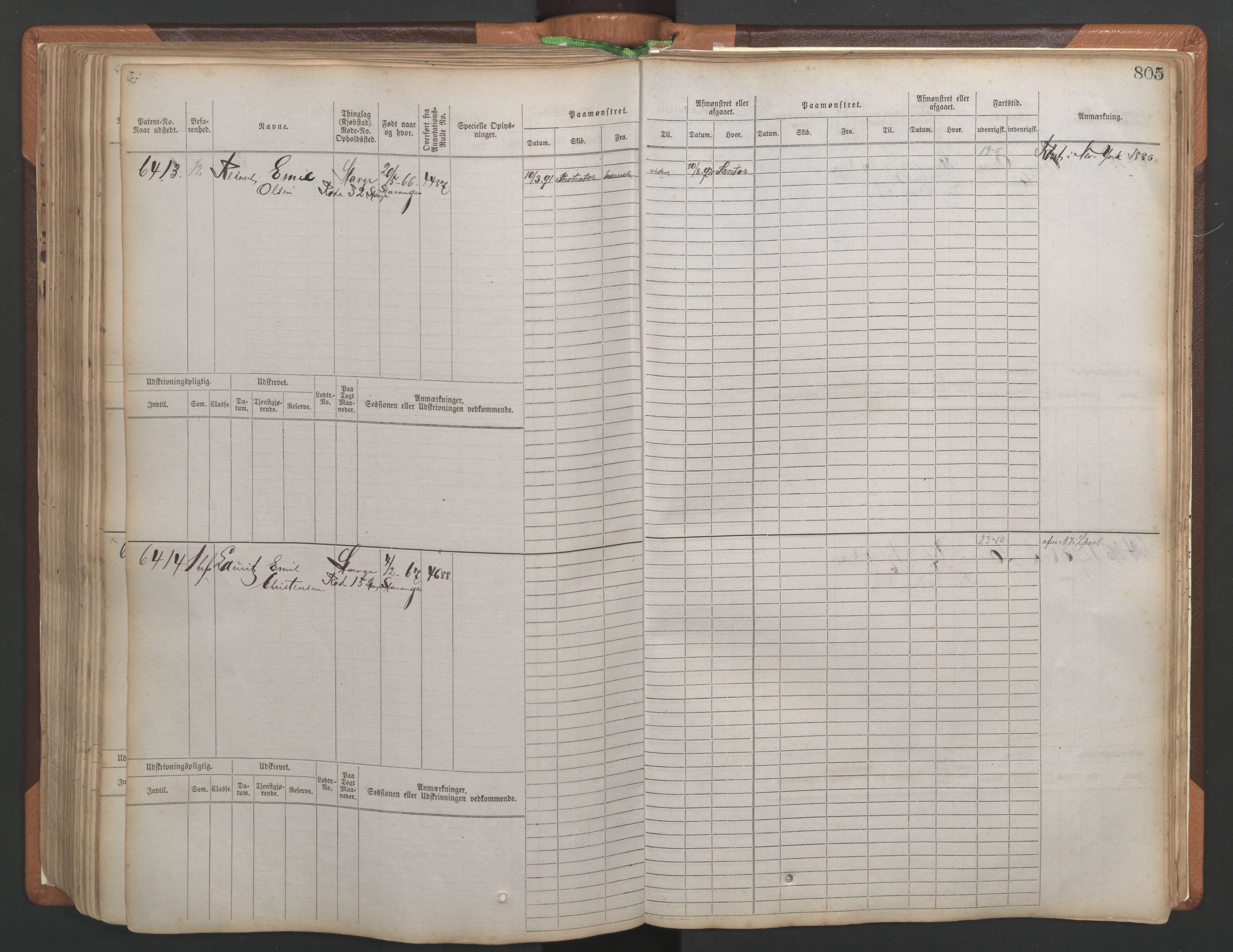 Stavanger sjømannskontor, AV/SAST-A-102006/F/Fb/Fbb/L0010: Sjøfartshovedrulle, patentnr. 6007-6606 (del 1), 1887-1896, p. 209