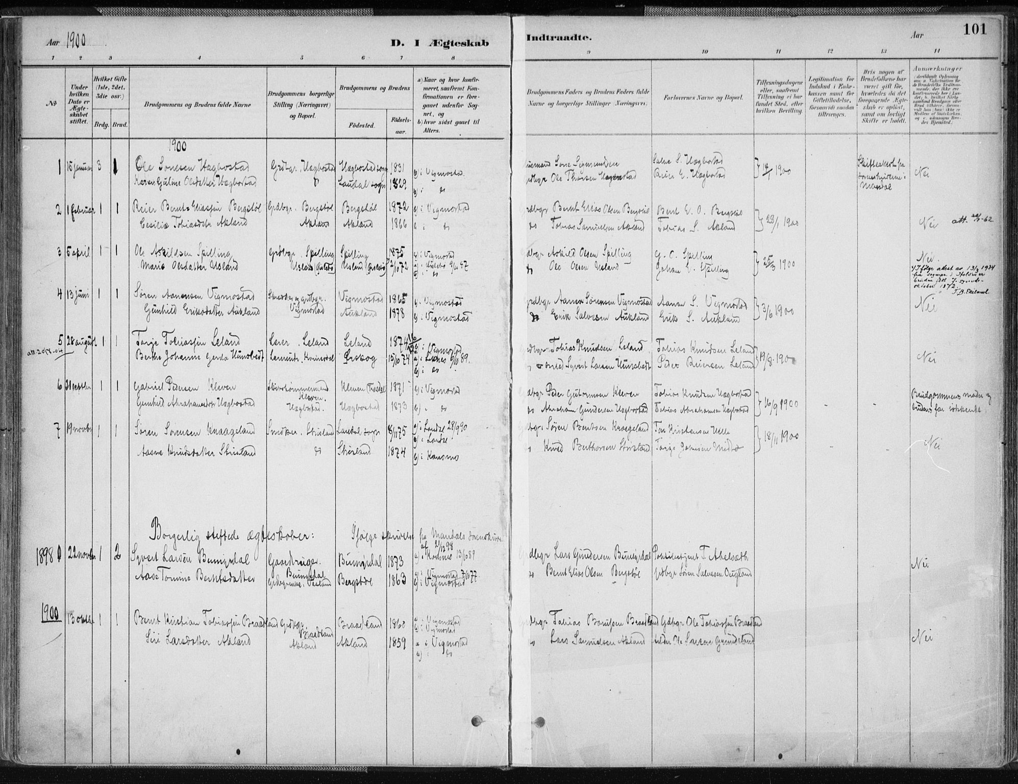 Nord-Audnedal sokneprestkontor, SAK/1111-0032/F/Fa/Fab/L0003: Parish register (official) no. A 3, 1882-1900, p. 101