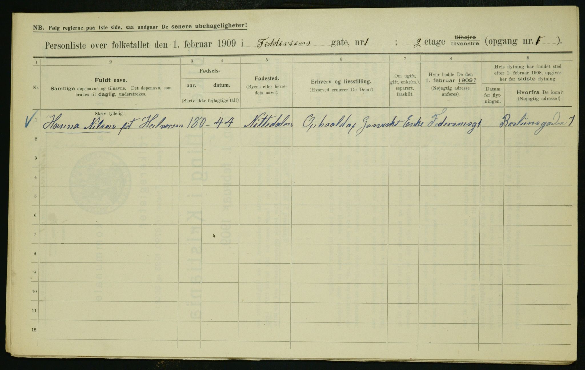 OBA, Municipal Census 1909 for Kristiania, 1909, p. 21623