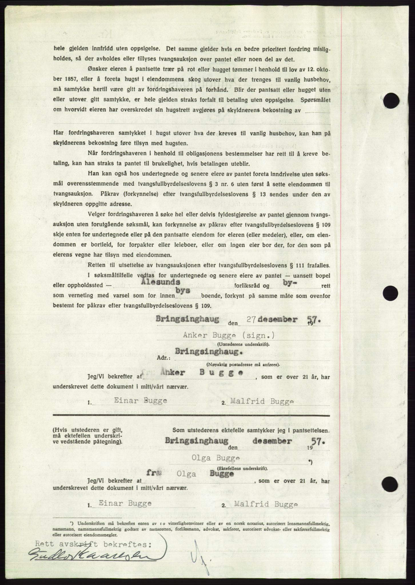 Søre Sunnmøre sorenskriveri, AV/SAT-A-4122/1/2/2C/L0130: Mortgage book no. 18B, 1957-1958, Diary no: : 16/1958