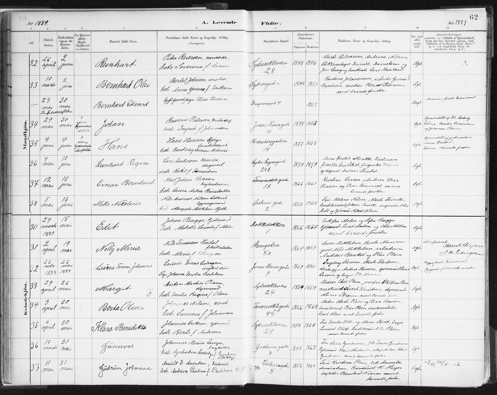 Johanneskirken sokneprestembete, AV/SAB-A-76001/H/Haa/L0001: Parish register (official) no. A 1, 1885-1900, p. 62