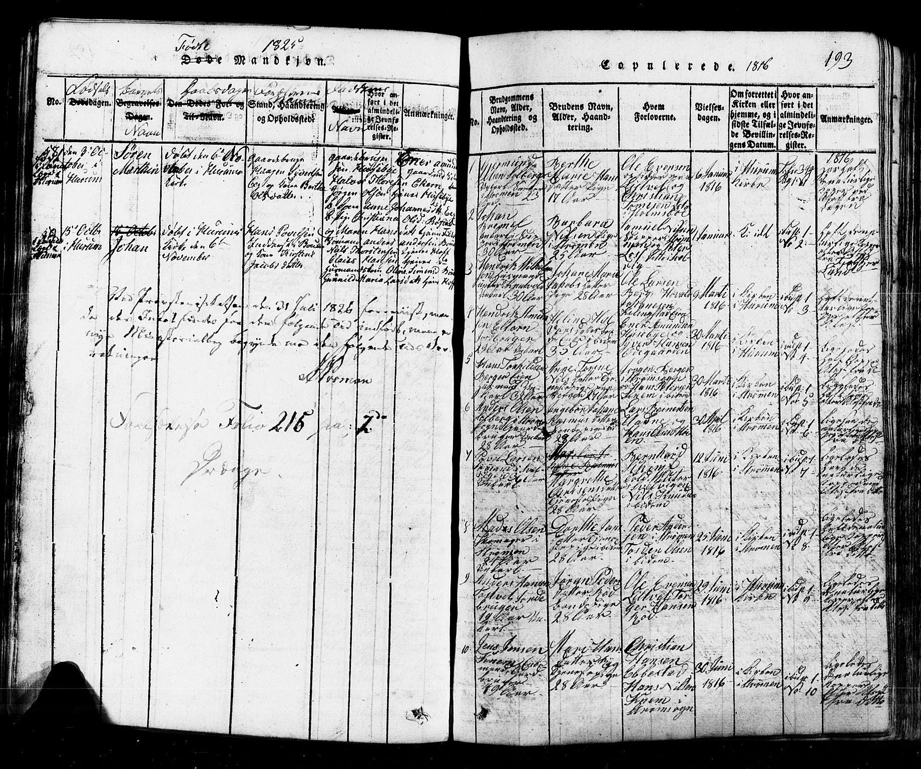 Hurum kirkebøker, SAKO/A-229/G/Ga/L0001: Parish register (copy) no. I 1, 1816-1826, p. 193