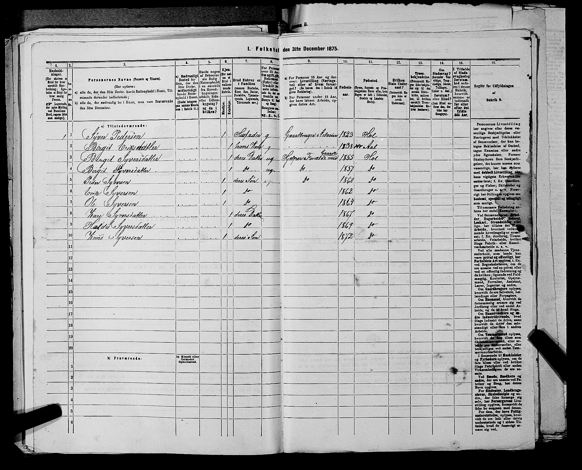 SAKO, 1875 census for 0620P Hol, 1875, p. 420