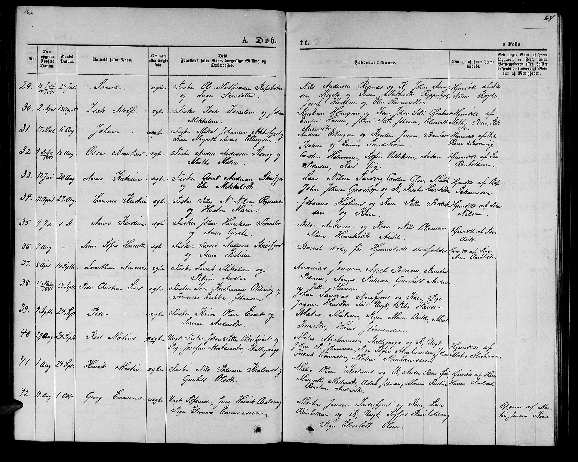 Hammerfest sokneprestkontor, SATØ/S-1347/H/Hb/L0005.klokk: Parish register (copy) no. 5, 1869-1884, p. 64