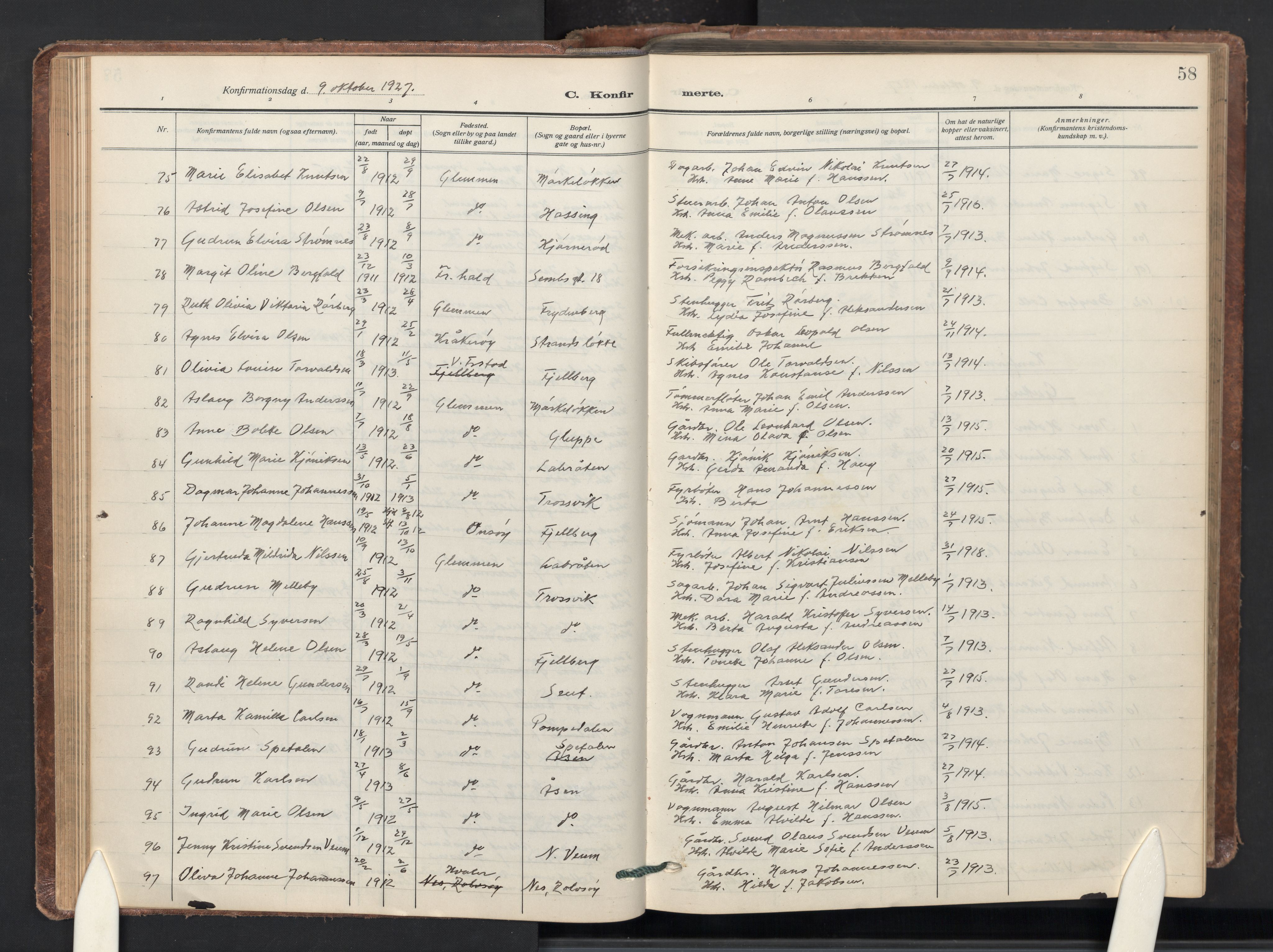 Glemmen prestekontor Kirkebøker, AV/SAO-A-10908/G/Ga/L0008: Parish register (copy) no. 8, 1923-1956, p. 58