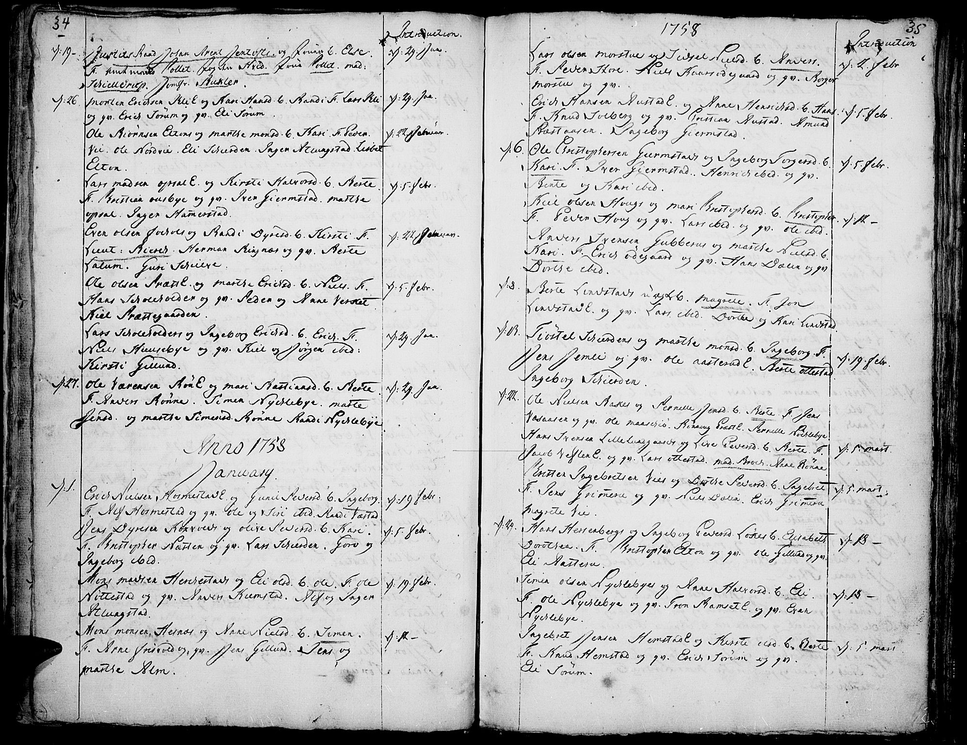 Stange prestekontor, AV/SAH-PREST-002/K/L0005: Parish register (official) no. 5, 1754-1762, p. 34-35