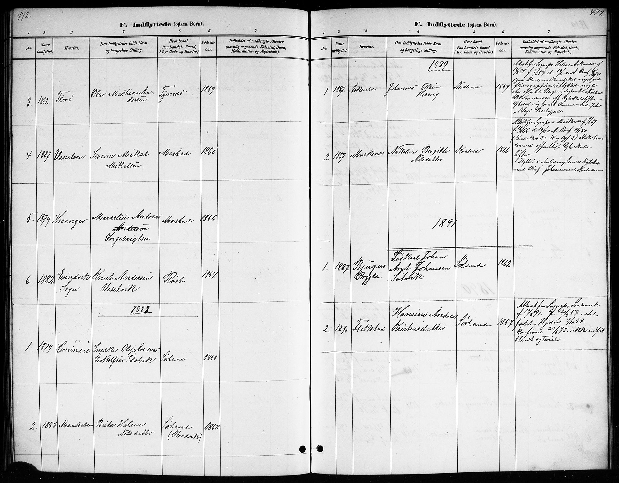 Ministerialprotokoller, klokkerbøker og fødselsregistre - Nordland, AV/SAT-A-1459/807/L0123: Parish register (copy) no. 807C01, 1884-1910, p. 472-473