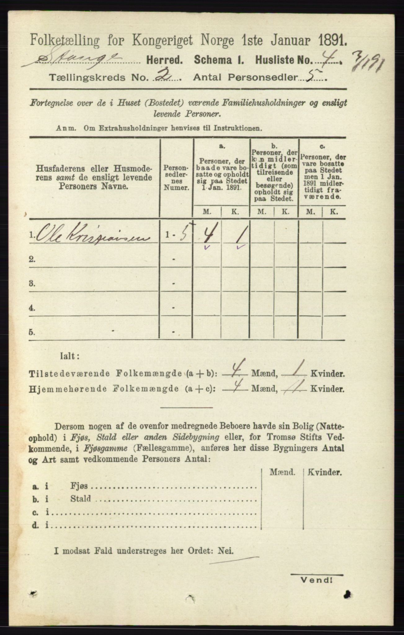 RA, 1891 census for 0417 Stange, 1891, p. 844