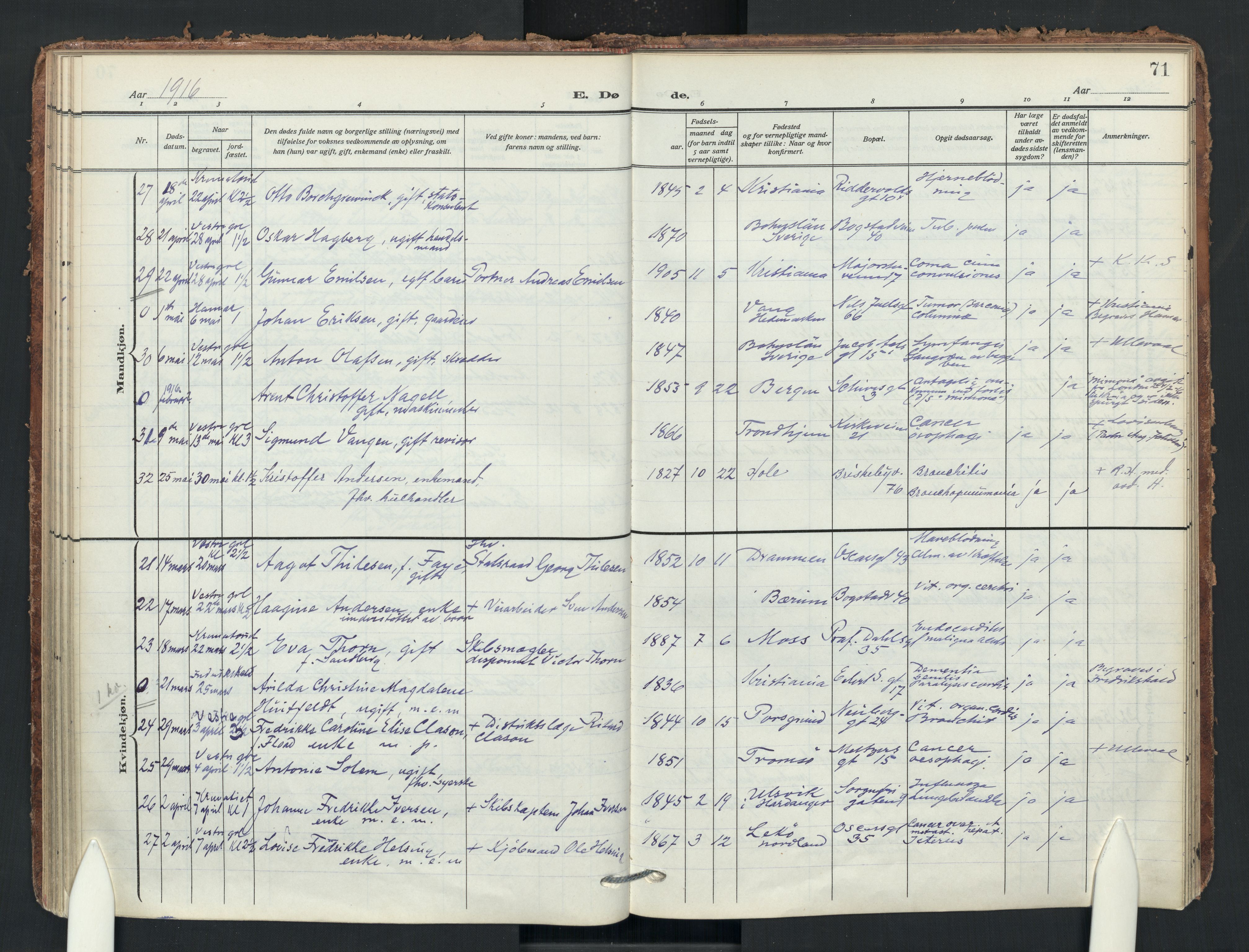 Uranienborg prestekontor Kirkebøker, SAO/A-10877/F/Fa/L0011: Parish register (official) no. 11, 1909-1926, p. 71