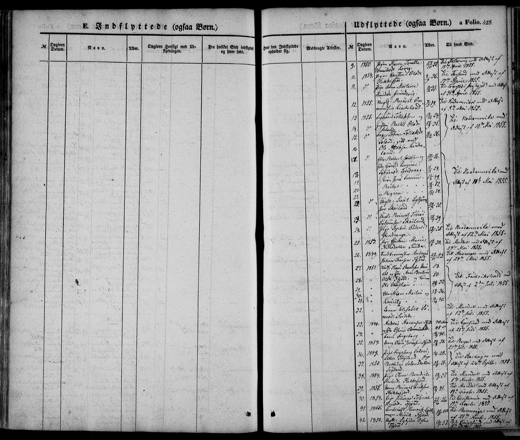 Flekkefjord sokneprestkontor, AV/SAK-1111-0012/F/Fa/Fac/L0005: Parish register (official) no. A 5, 1849-1875, p. 428