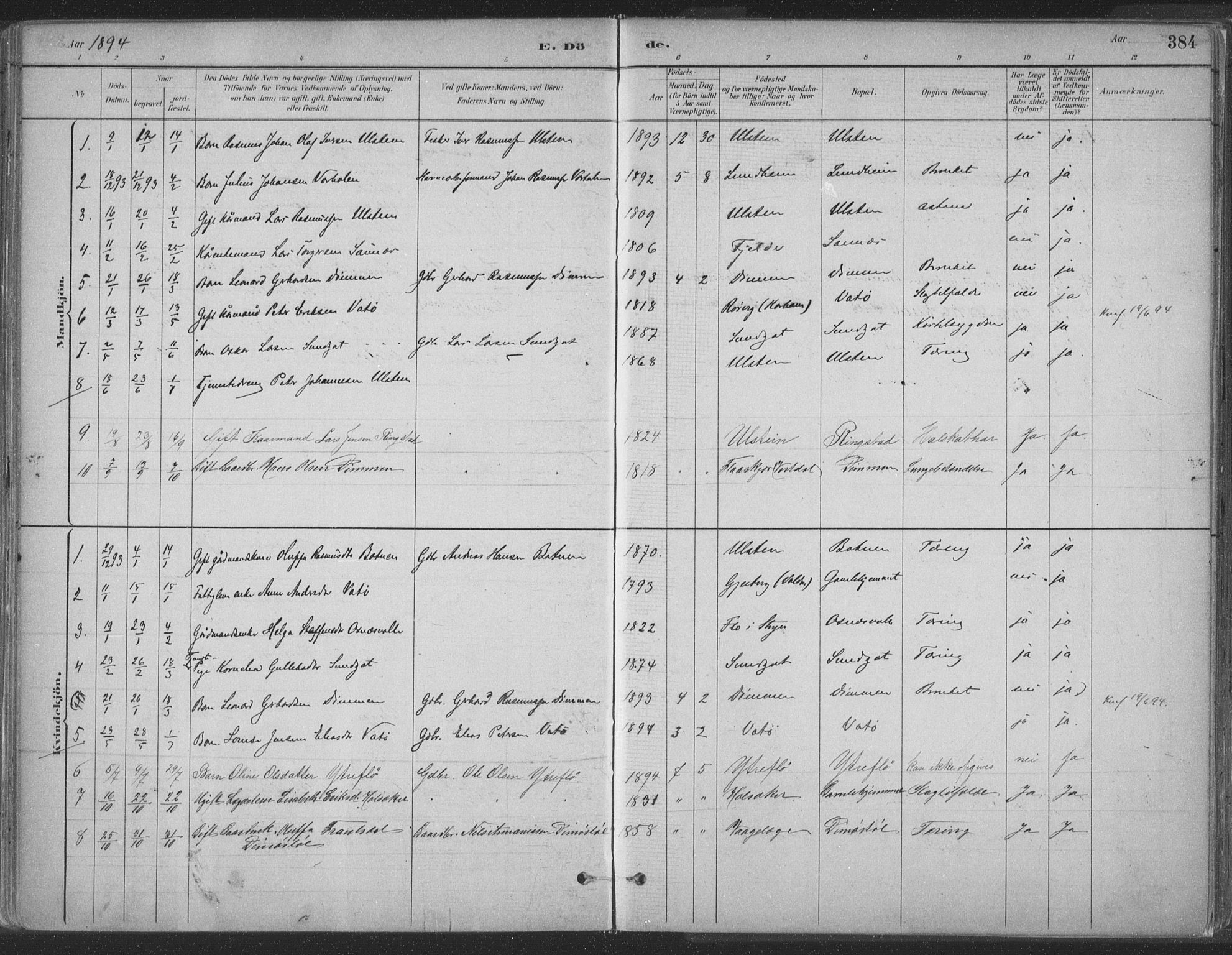 Ministerialprotokoller, klokkerbøker og fødselsregistre - Møre og Romsdal, SAT/A-1454/509/L0106: Parish register (official) no. 509A04, 1883-1922, p. 384
