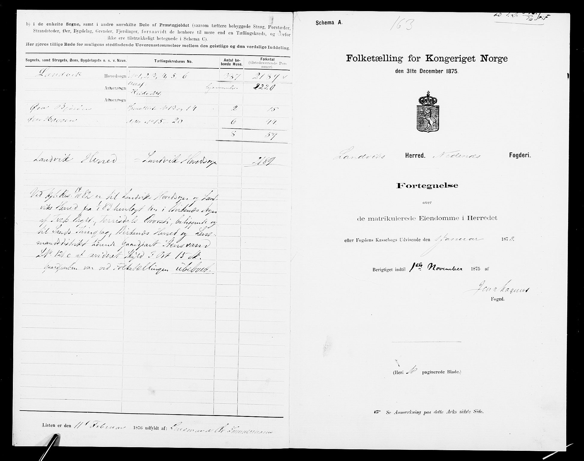 SAK, 1875 census for 0924P Homedal, 1875, p. 311