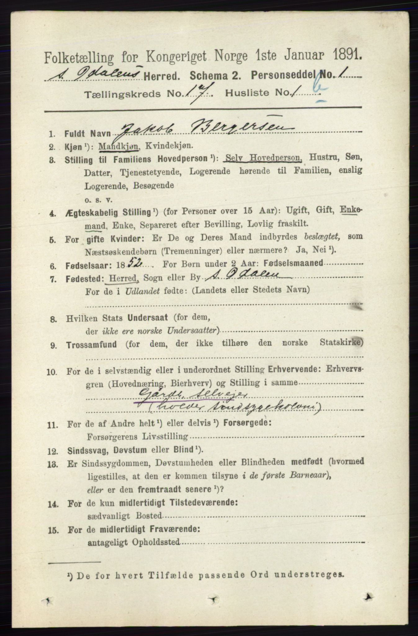 RA, 1891 census for 0419 Sør-Odal, 1891, p. 7839