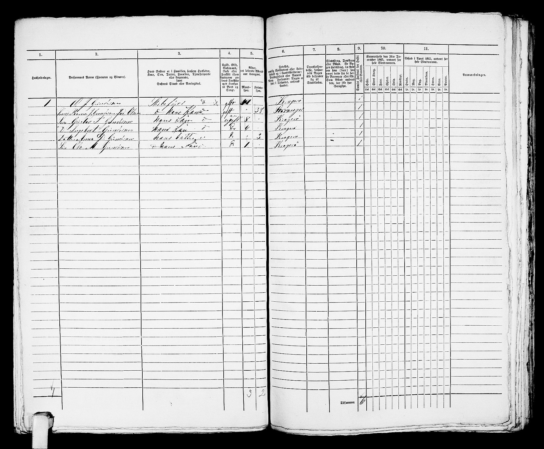 RA, 1865 census for Kragerø/Kragerø, 1865, p. 899