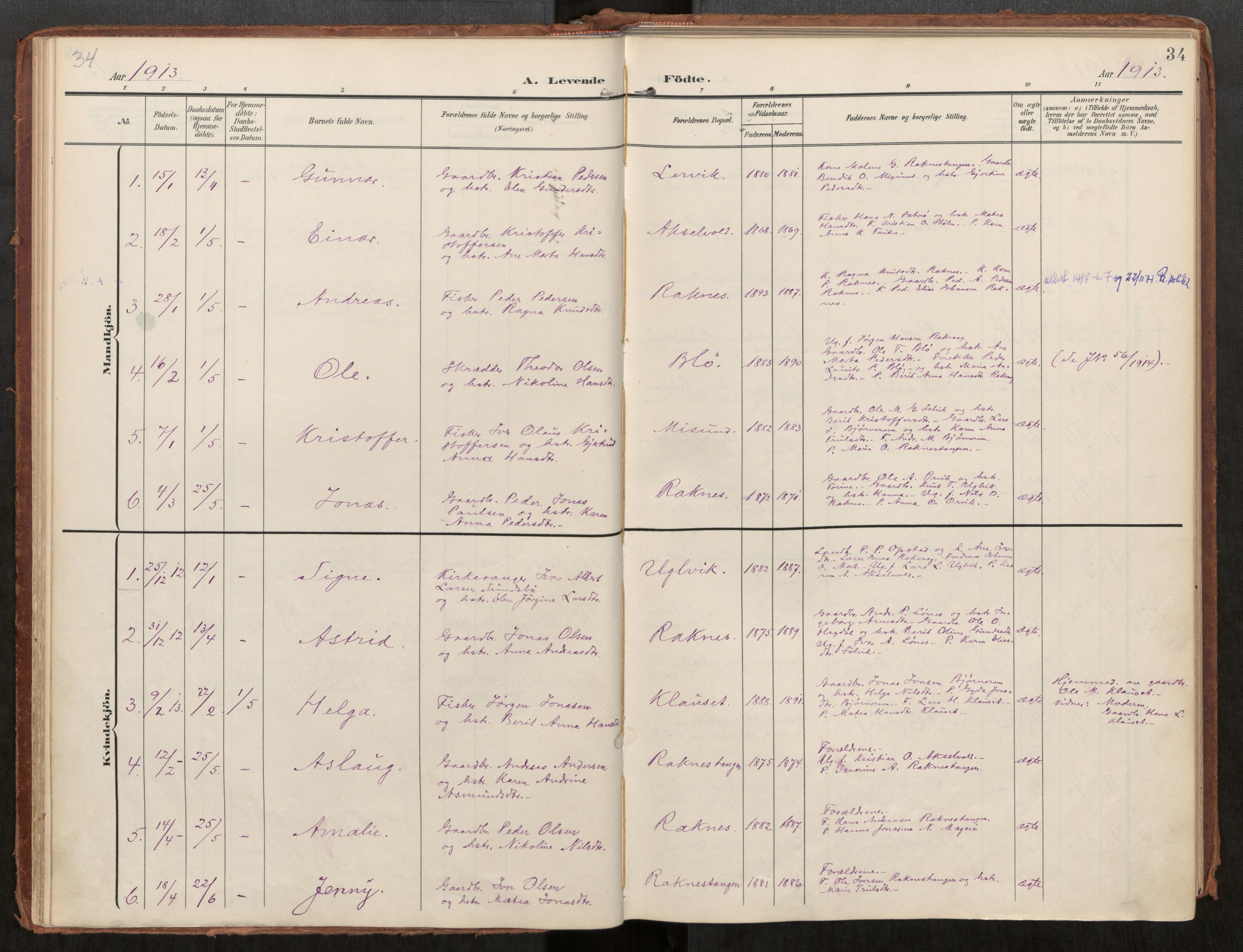 Ministerialprotokoller, klokkerbøker og fødselsregistre - Møre og Romsdal, AV/SAT-A-1454/563/L0740: Parish register (official) no. 563A02, 1903-1923, p. 34