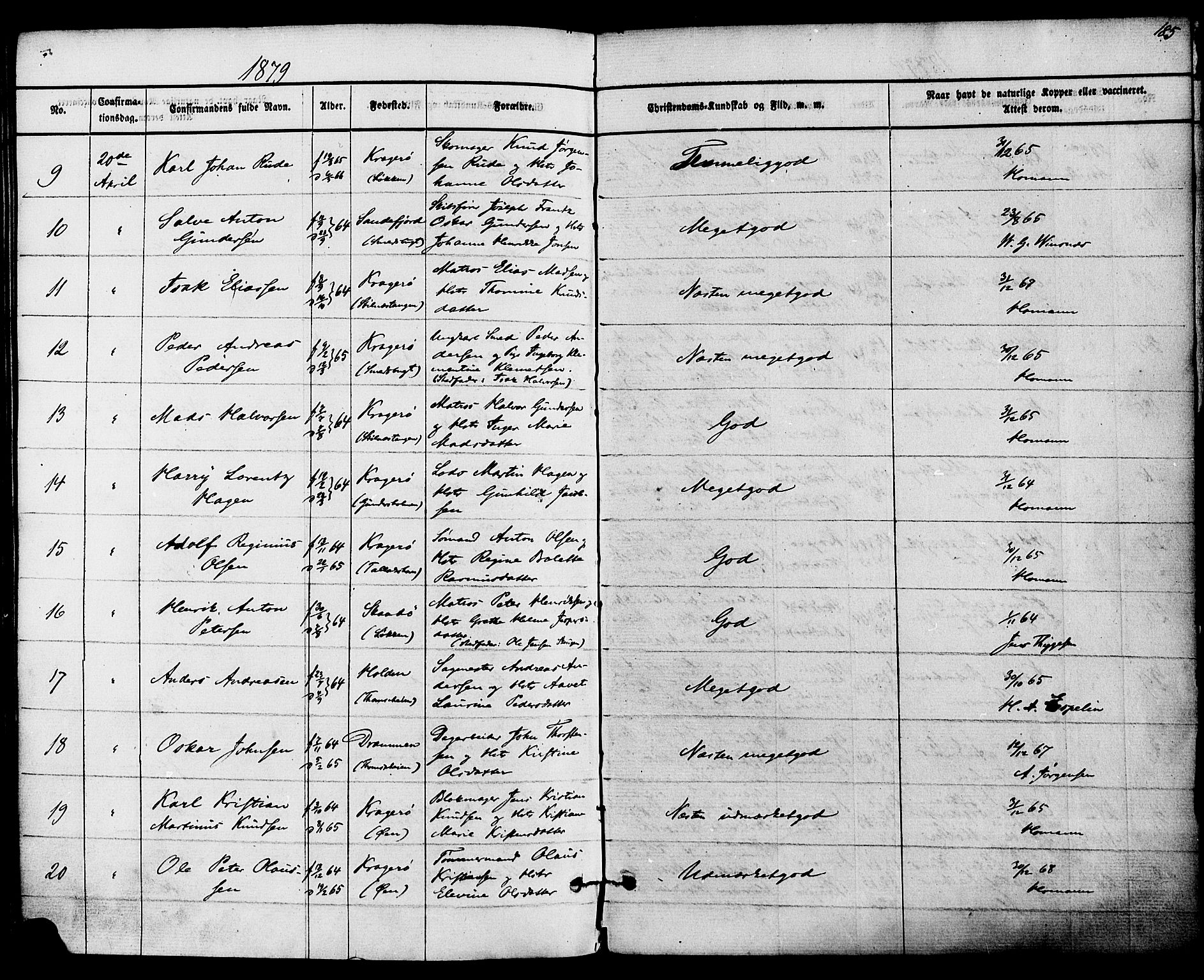 Kragerø kirkebøker, SAKO/A-278/F/Fa/L0008: Parish register (official) no. 8, 1856-1880, p. 185