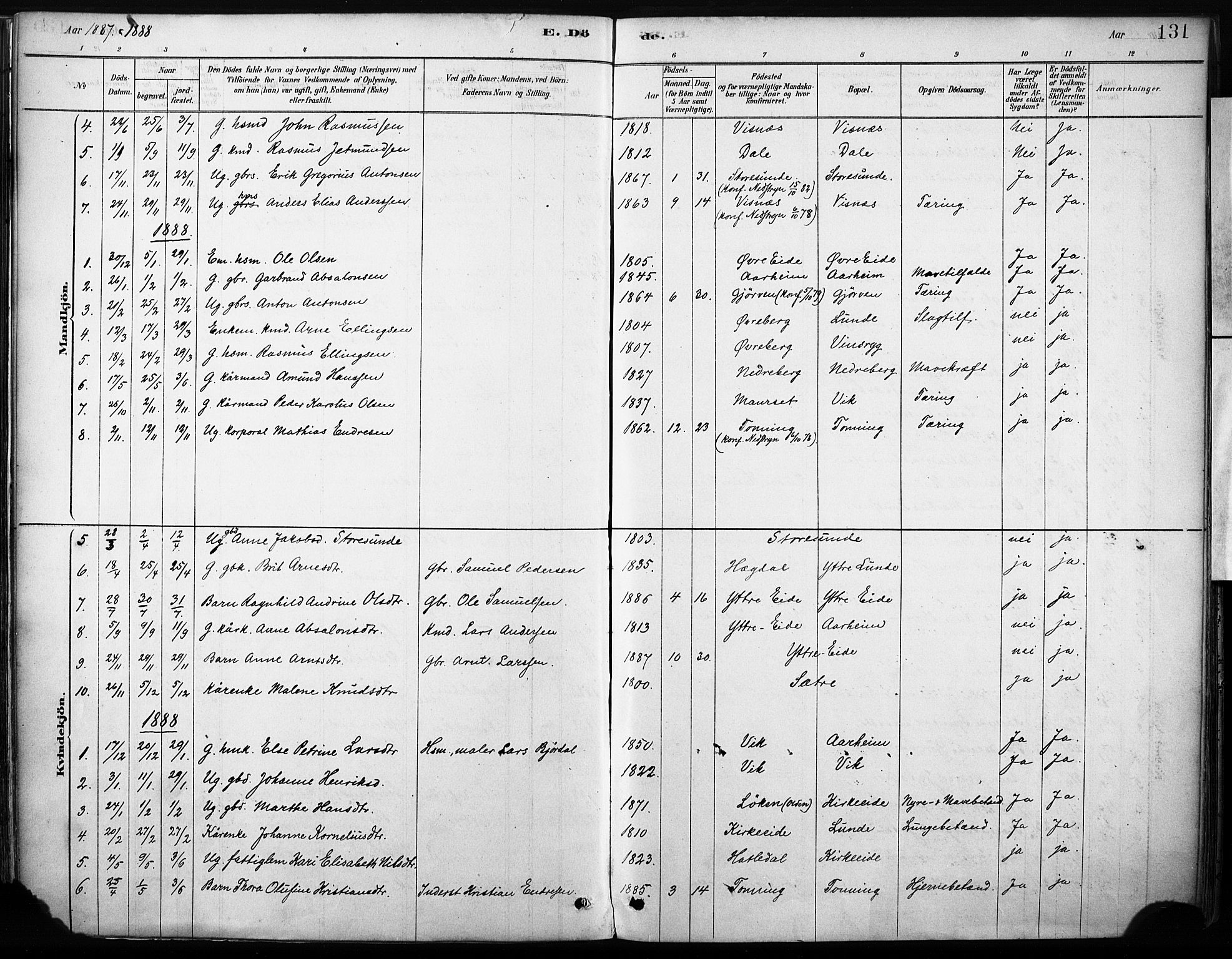 Stryn Sokneprestembete, AV/SAB-A-82501: Parish register (official) no. B 1, 1878-1907, p. 131