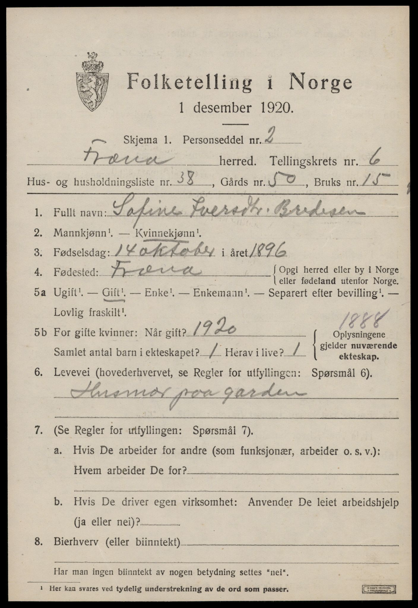 SAT, 1920 census for Fræna, 1920, p. 4501