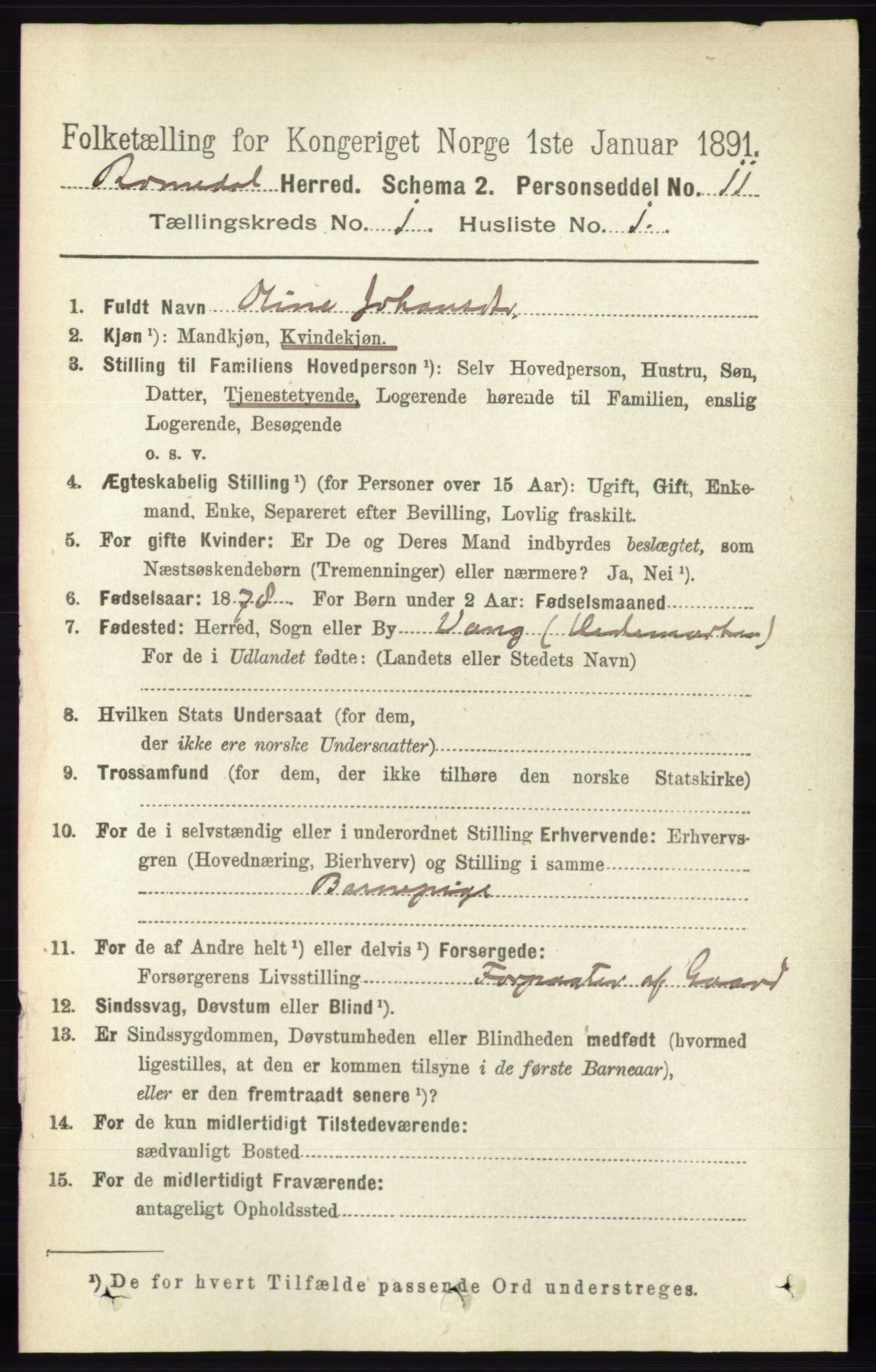 RA, 1891 census for 0416 Romedal, 1891, p. 129