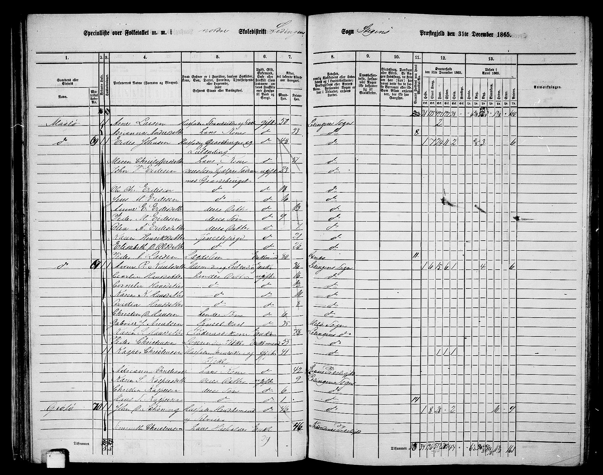 RA, 1865 census for Steigen, 1865, p. 39