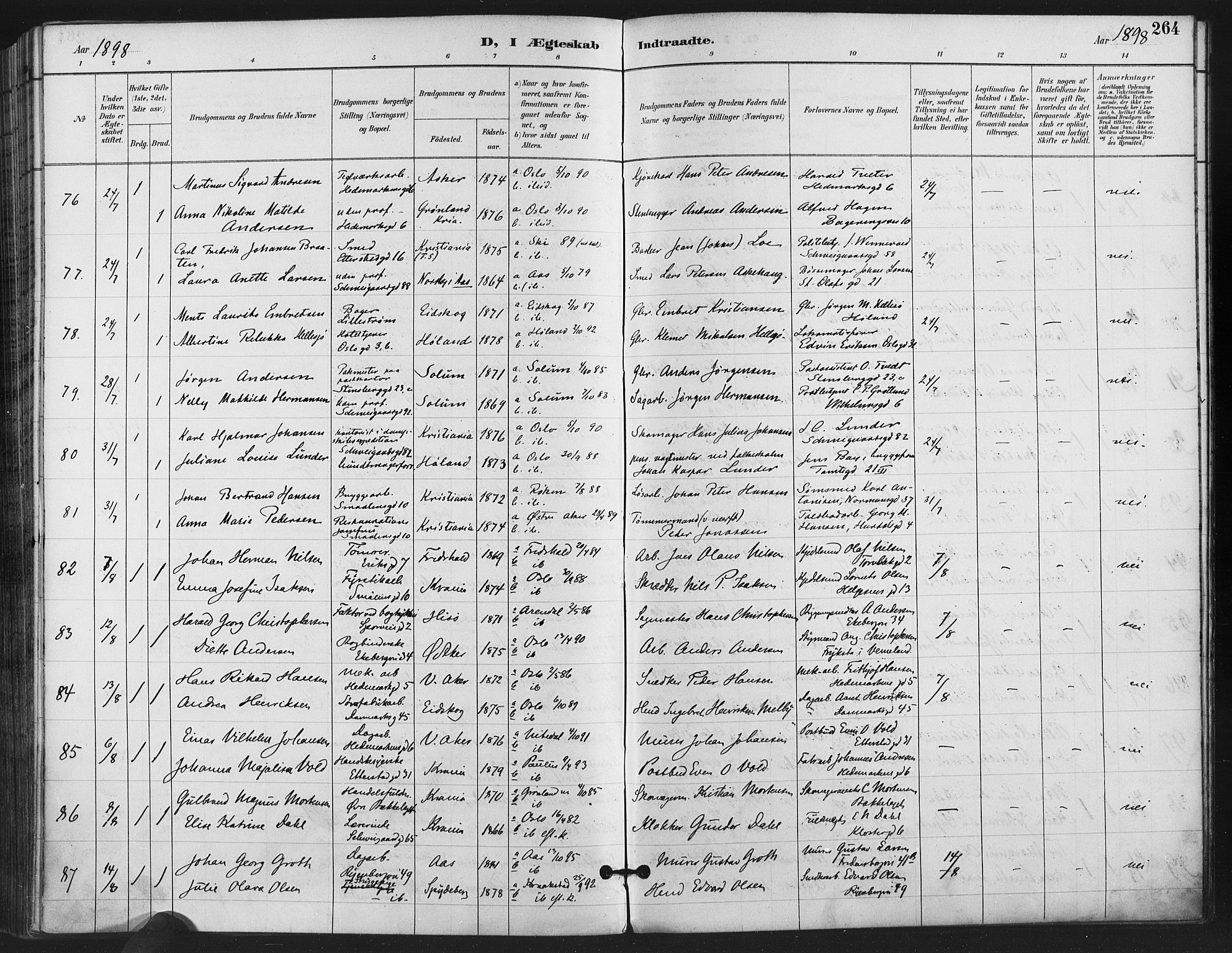 Gamlebyen prestekontor Kirkebøker, SAO/A-10884/F/Fa/L0008: Parish register (official) no. 8, 1891-1908, p. 264