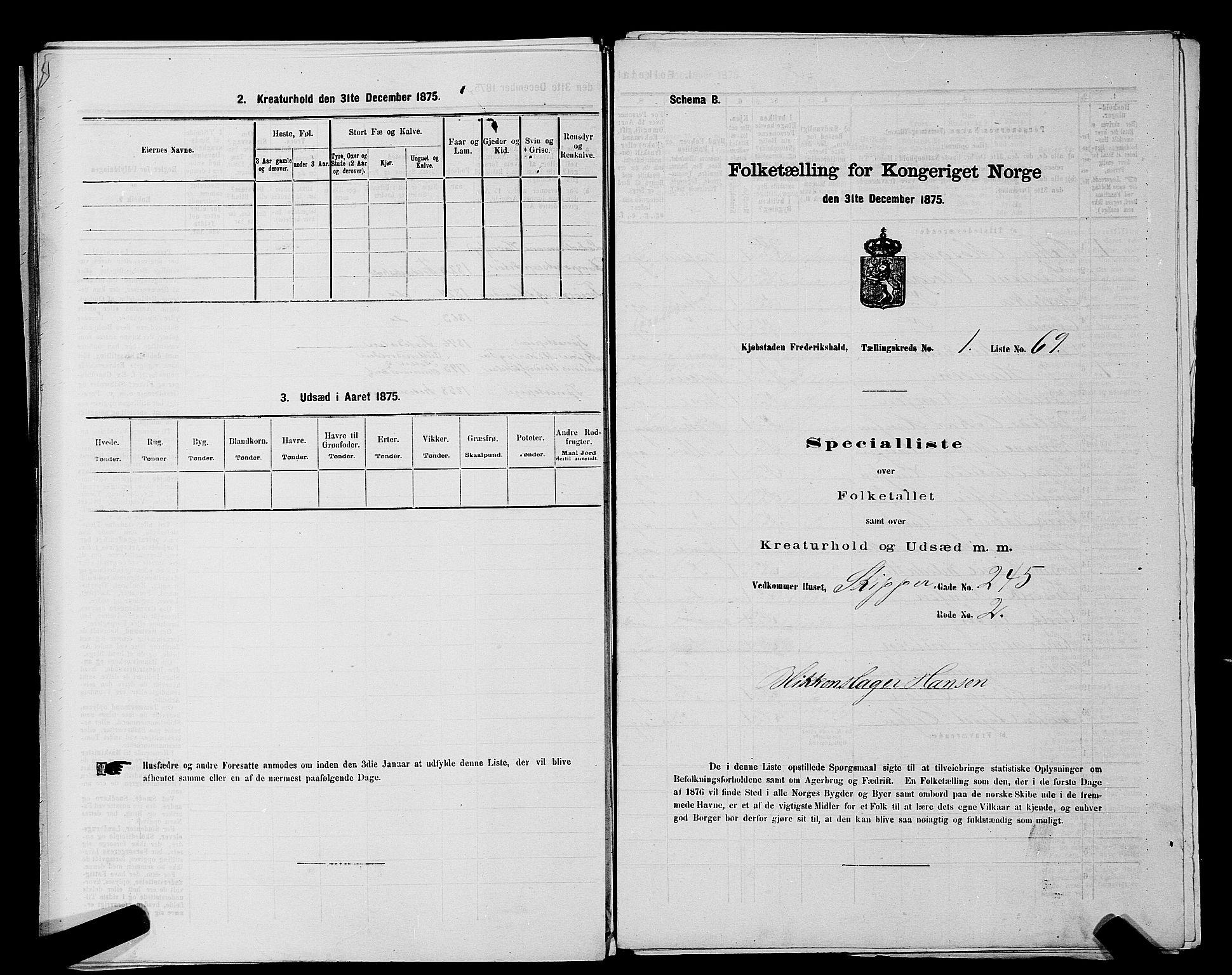 RA, 1875 census for 0101P Fredrikshald, 1875, p. 163