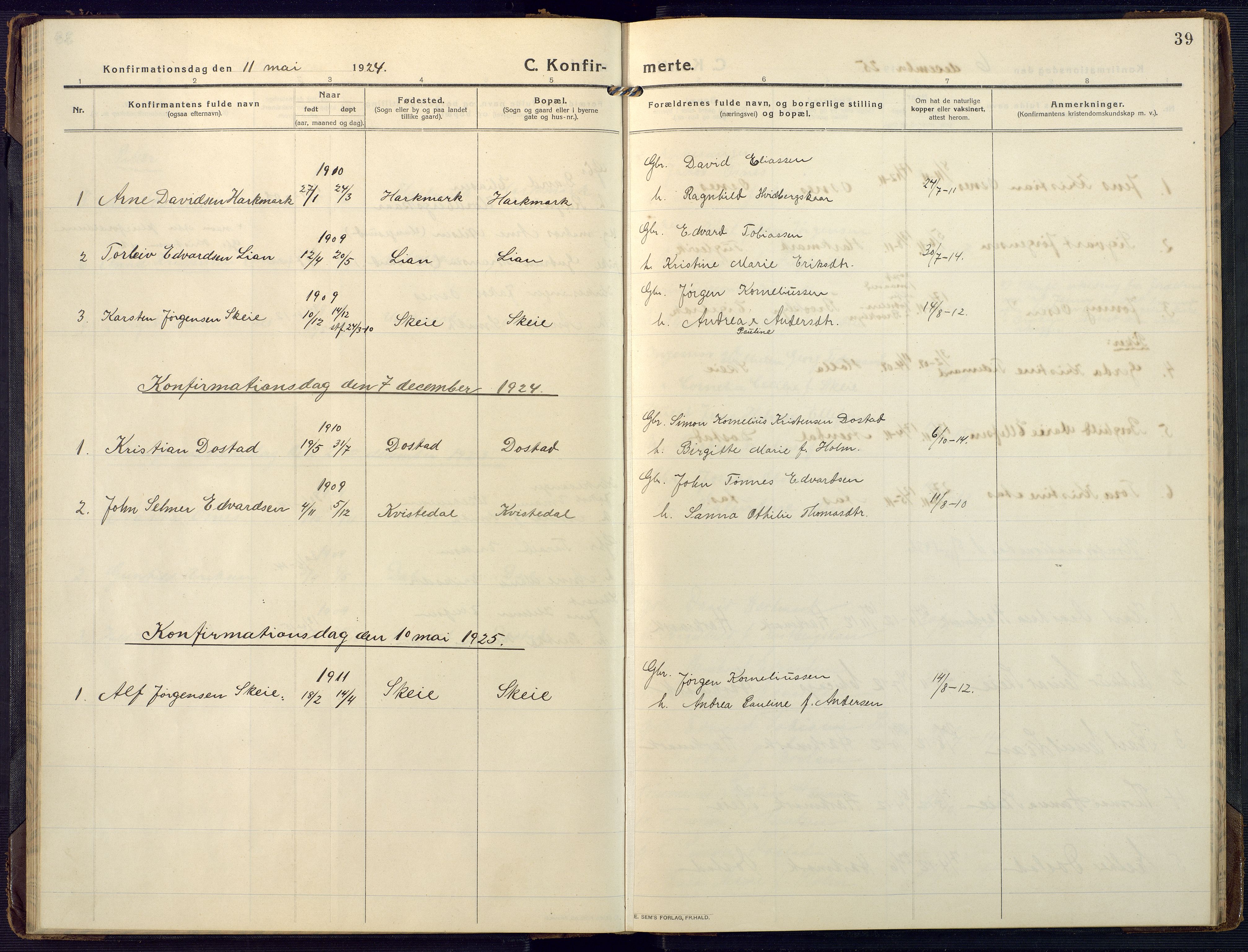 Mandal sokneprestkontor, SAK/1111-0030/F/Fa/Fab/L0003: Parish register (official) no. A 3, 1913-1933, p. 39