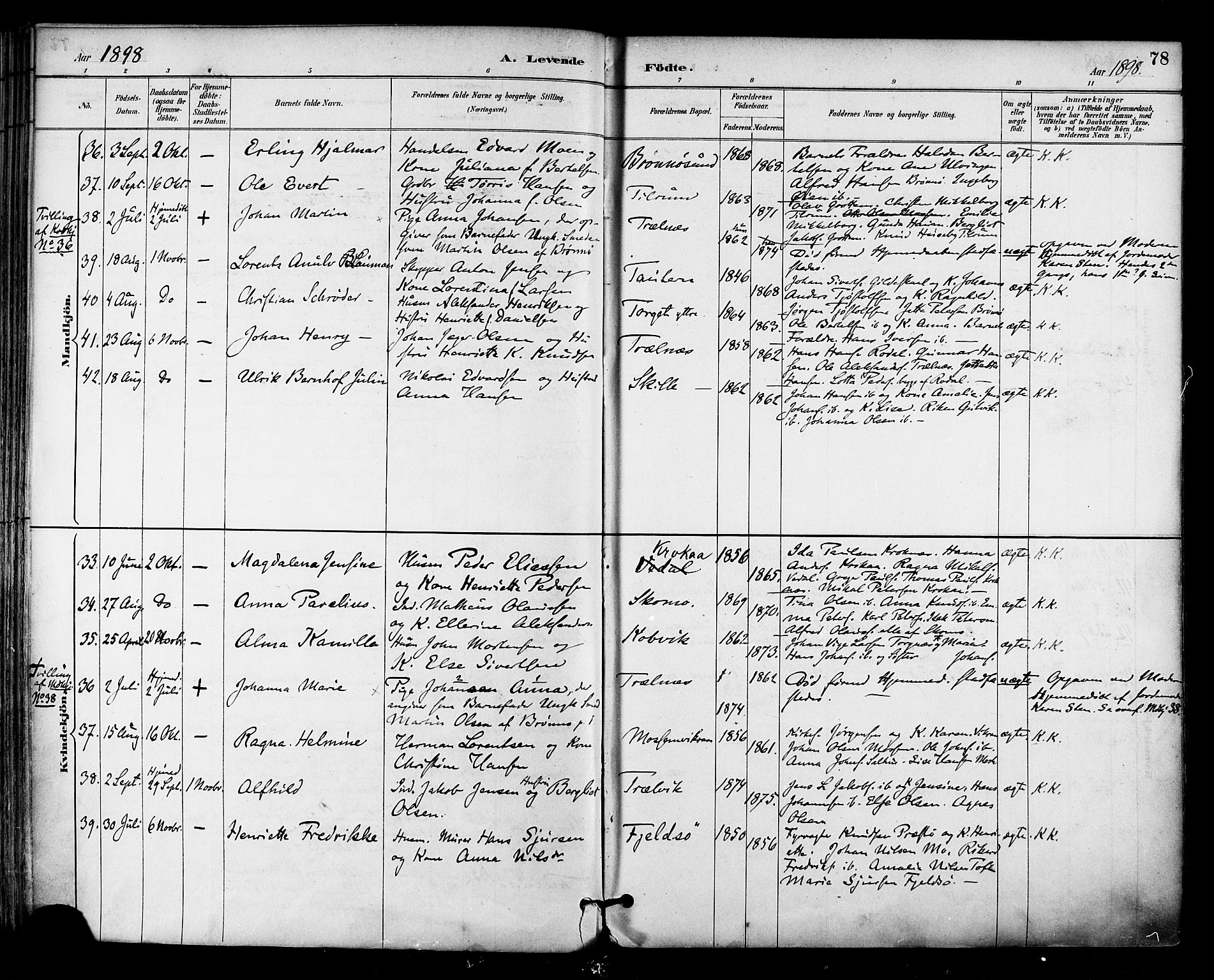 Ministerialprotokoller, klokkerbøker og fødselsregistre - Nordland, AV/SAT-A-1459/813/L0200: Parish register (official) no. 813A10, 1886-1900, p. 78