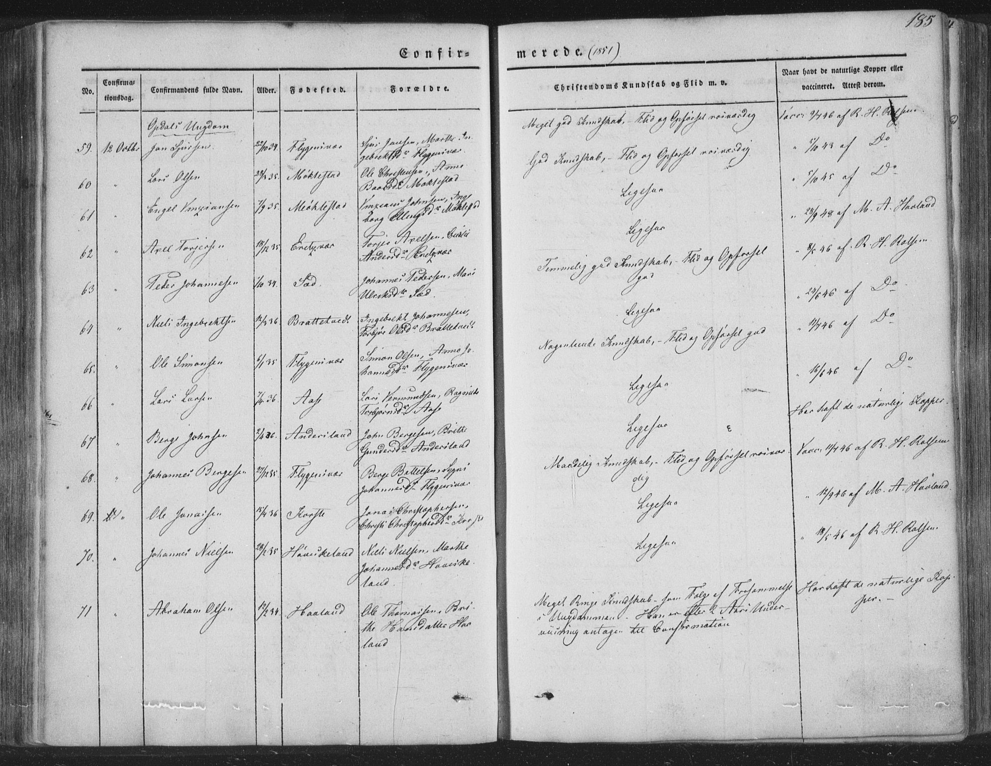 Tysnes sokneprestembete, AV/SAB-A-78601/H/Haa: Parish register (official) no. A 10, 1848-1859, p. 185