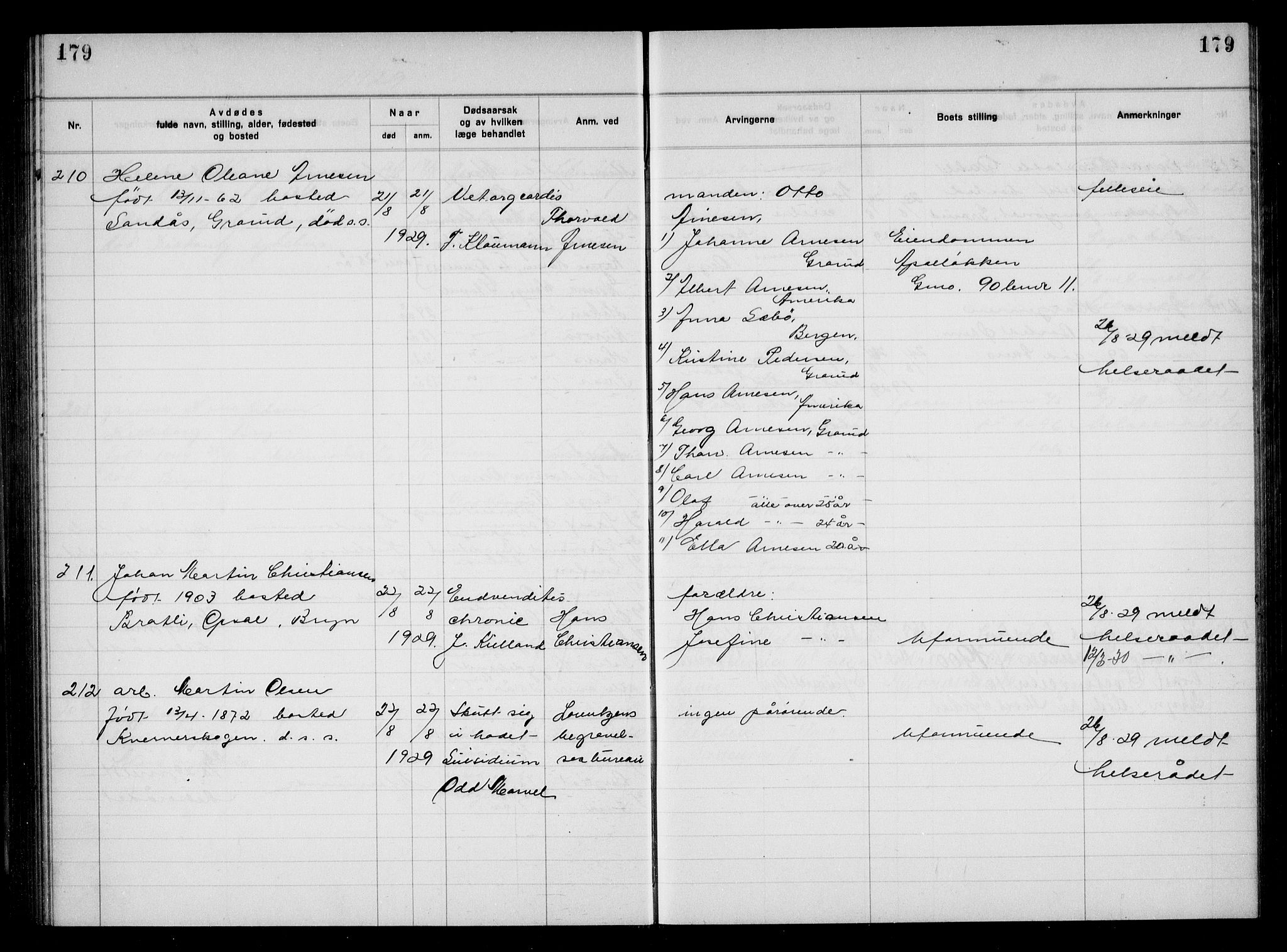 Aker kriminaldommer, skifte- og auksjonsforvalterembete, AV/SAO-A-10452/H/Hb/Hba/Hbac/L0002: Dødsfallsprotokoll for Østre Aker, 1927-1931, p. 179