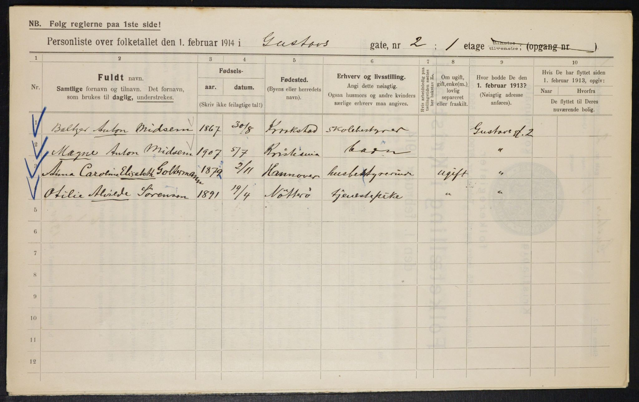 OBA, Municipal Census 1914 for Kristiania, 1914, p. 32520