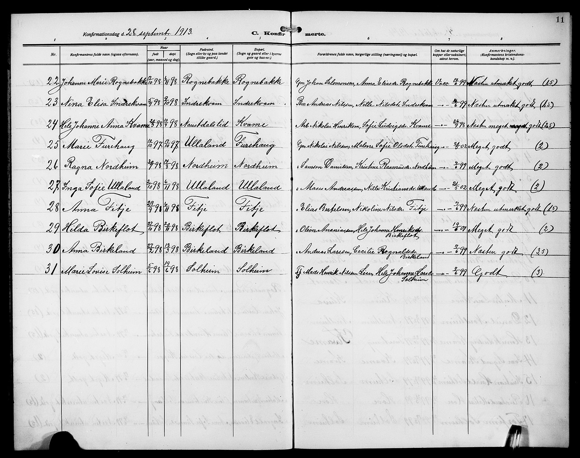 Førde sokneprestembete, SAB/A-79901/H/Hab/Habd/L0007: Parish register (copy) no. D 7, 1912-1922, p. 11