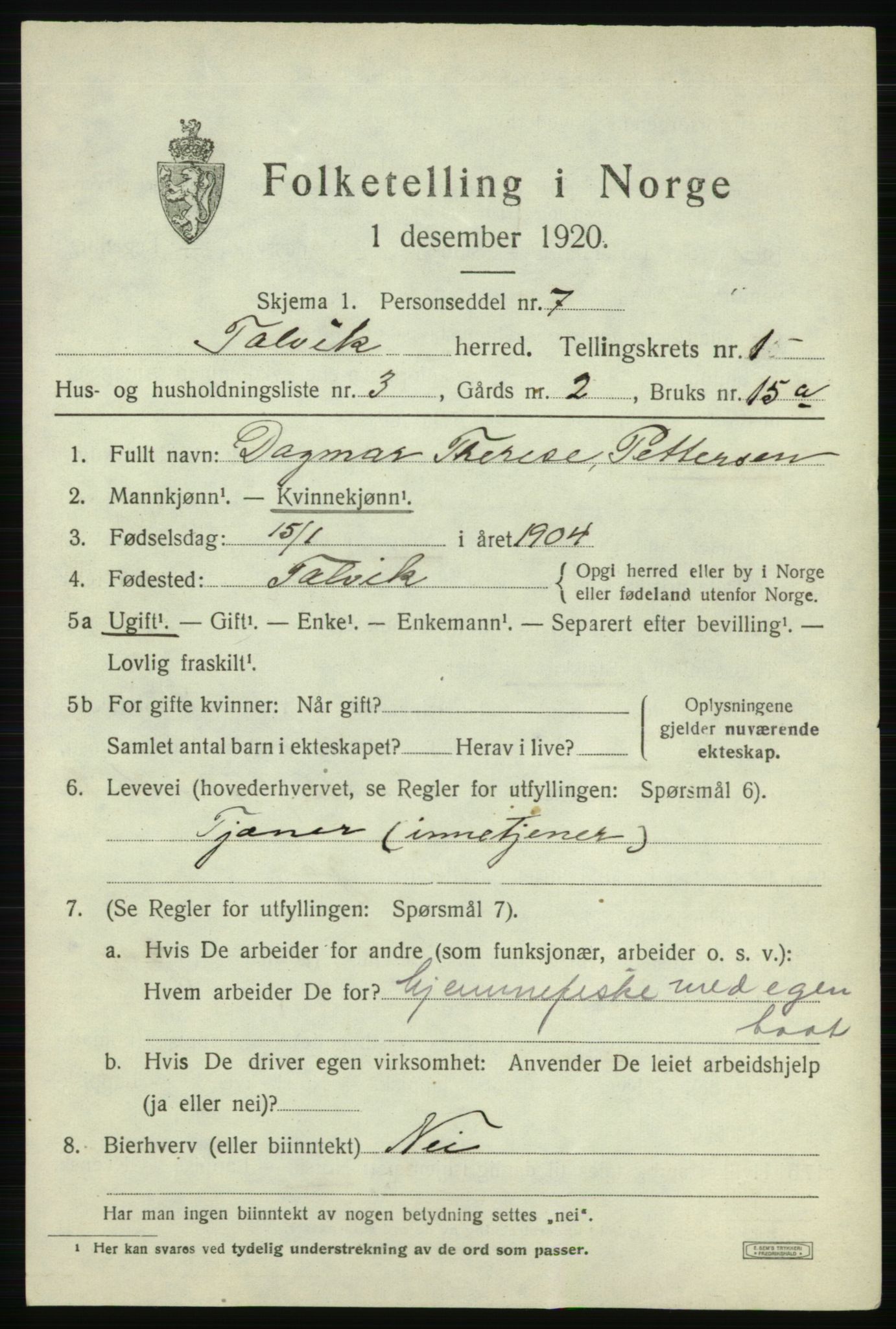 SATØ, 1920 census for Talvik, 1920, p. 1040