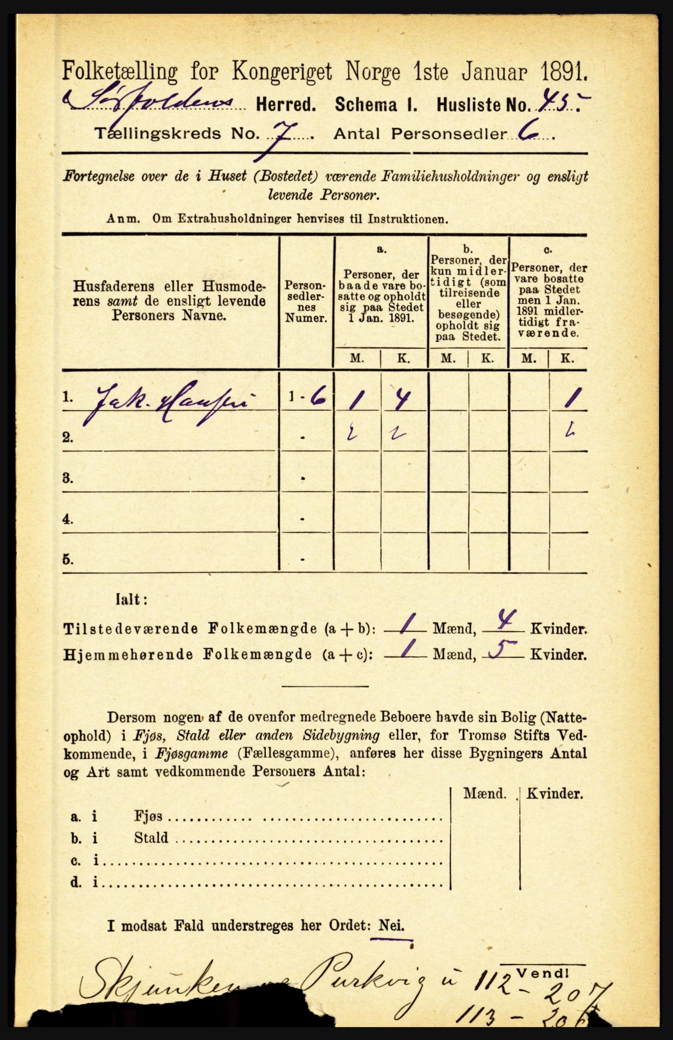 RA, 1891 census for 1845 Sørfold, 1891, p. 2194