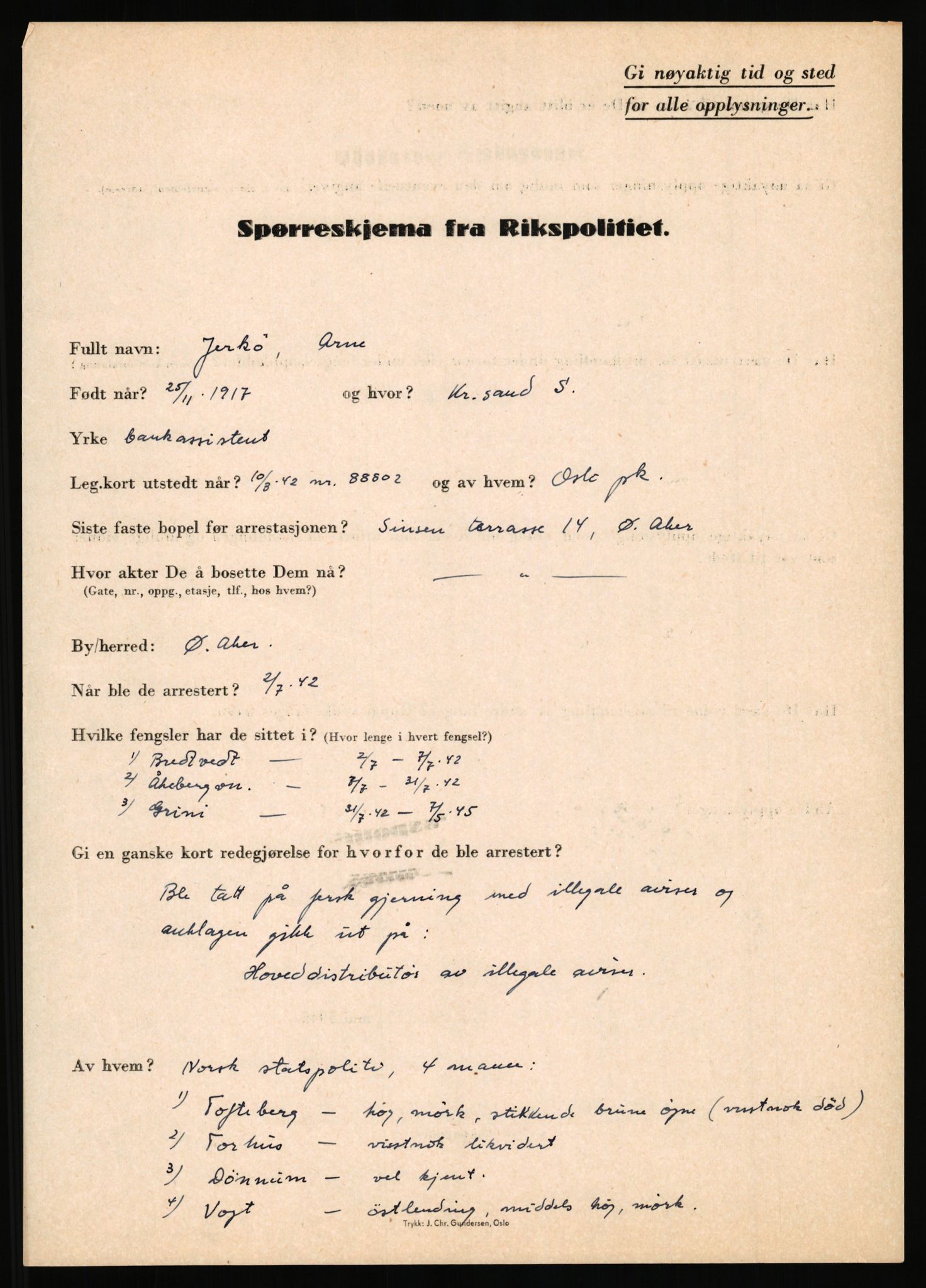 Rikspolitisjefen, AV/RA-S-1560/L/L0008: Jaffe, Bernhard - Karset, Helge Hafsahl, 1940-1945, p. 385