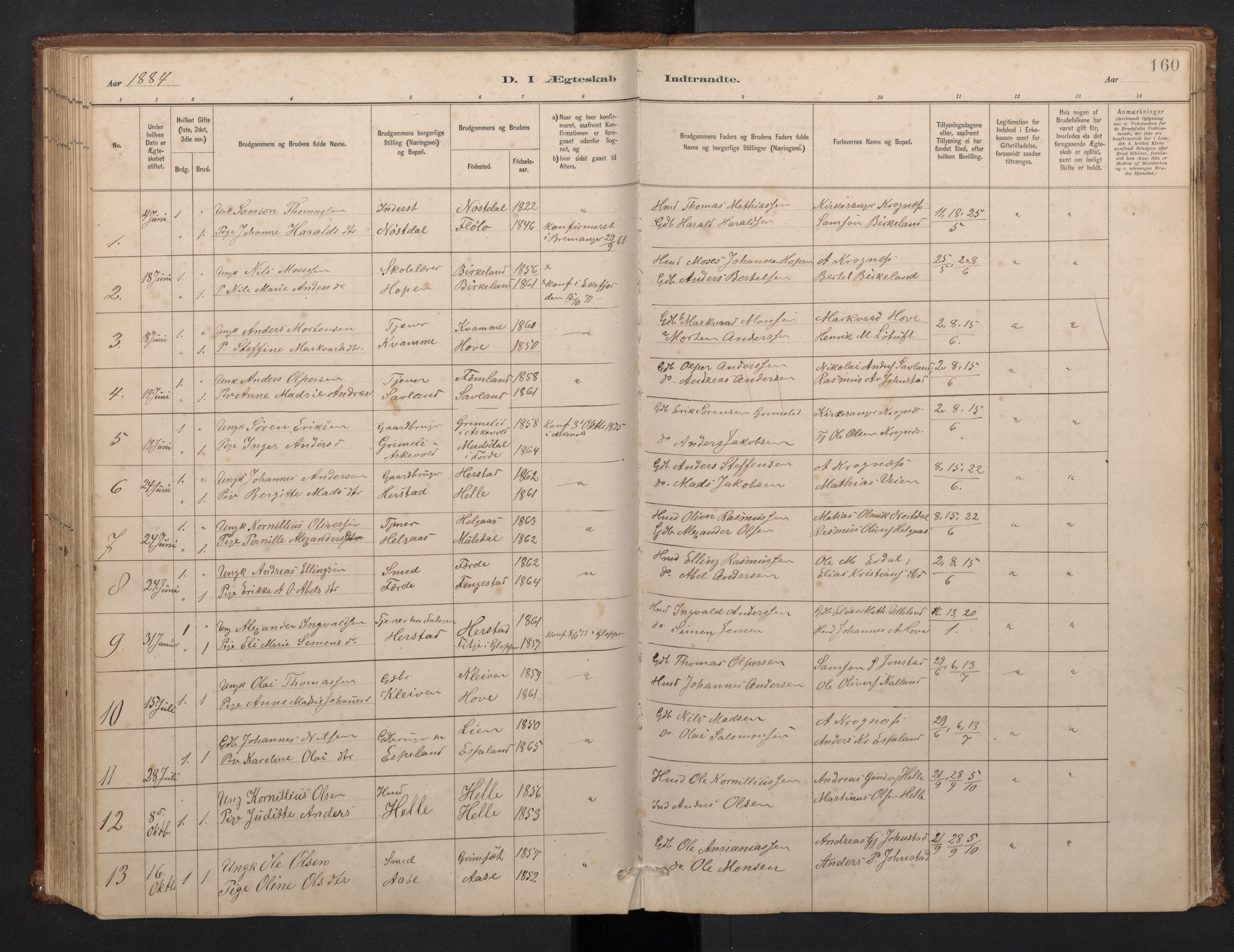 Førde sokneprestembete, SAB/A-79901/H/Hab/Habd/L0003: Parish register (copy) no. D 3, 1881-1897, p. 159b-160a