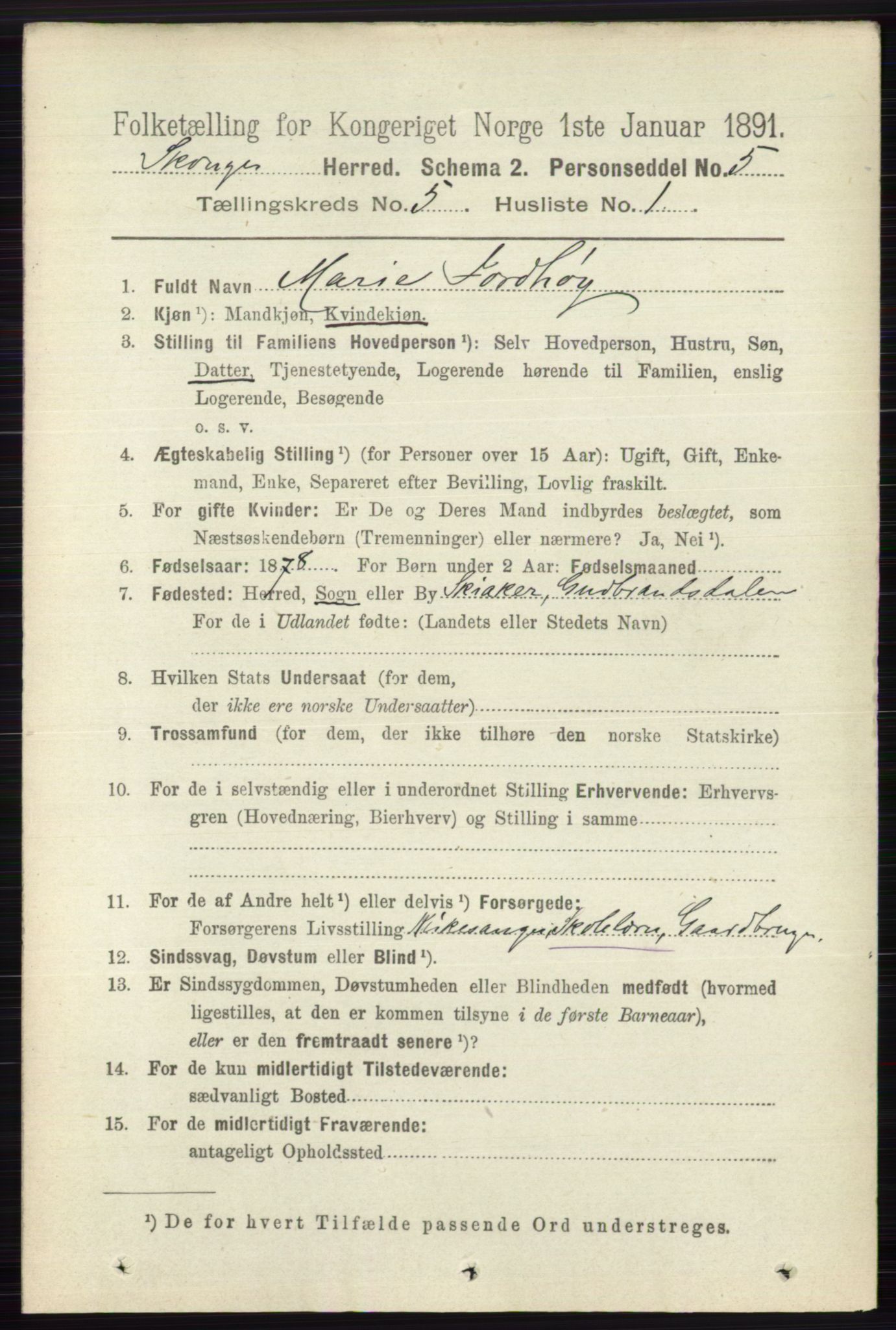 RA, 1891 census for 0712 Skoger, 1891, p. 3113