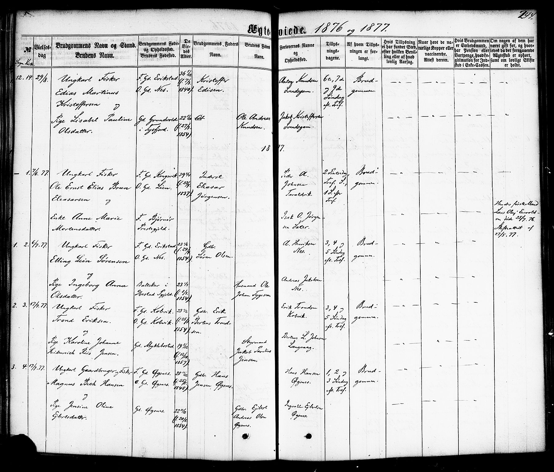 Ministerialprotokoller, klokkerbøker og fødselsregistre - Nordland, AV/SAT-A-1459/872/L1034: Parish register (official) no. 872A09, 1864-1884, p. 244