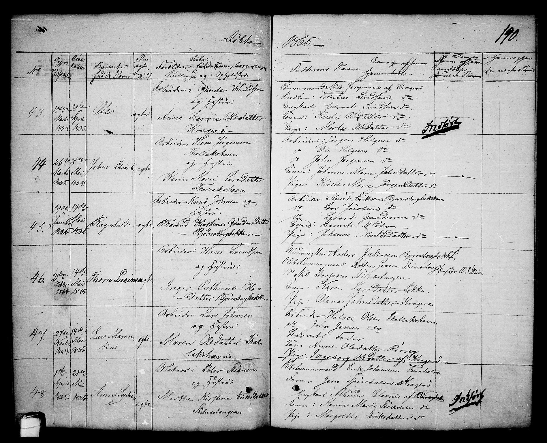 Kragerø kirkebøker, SAKO/A-278/G/Ga/L0004: Parish register (copy) no. 4, 1853-1865, p. 190