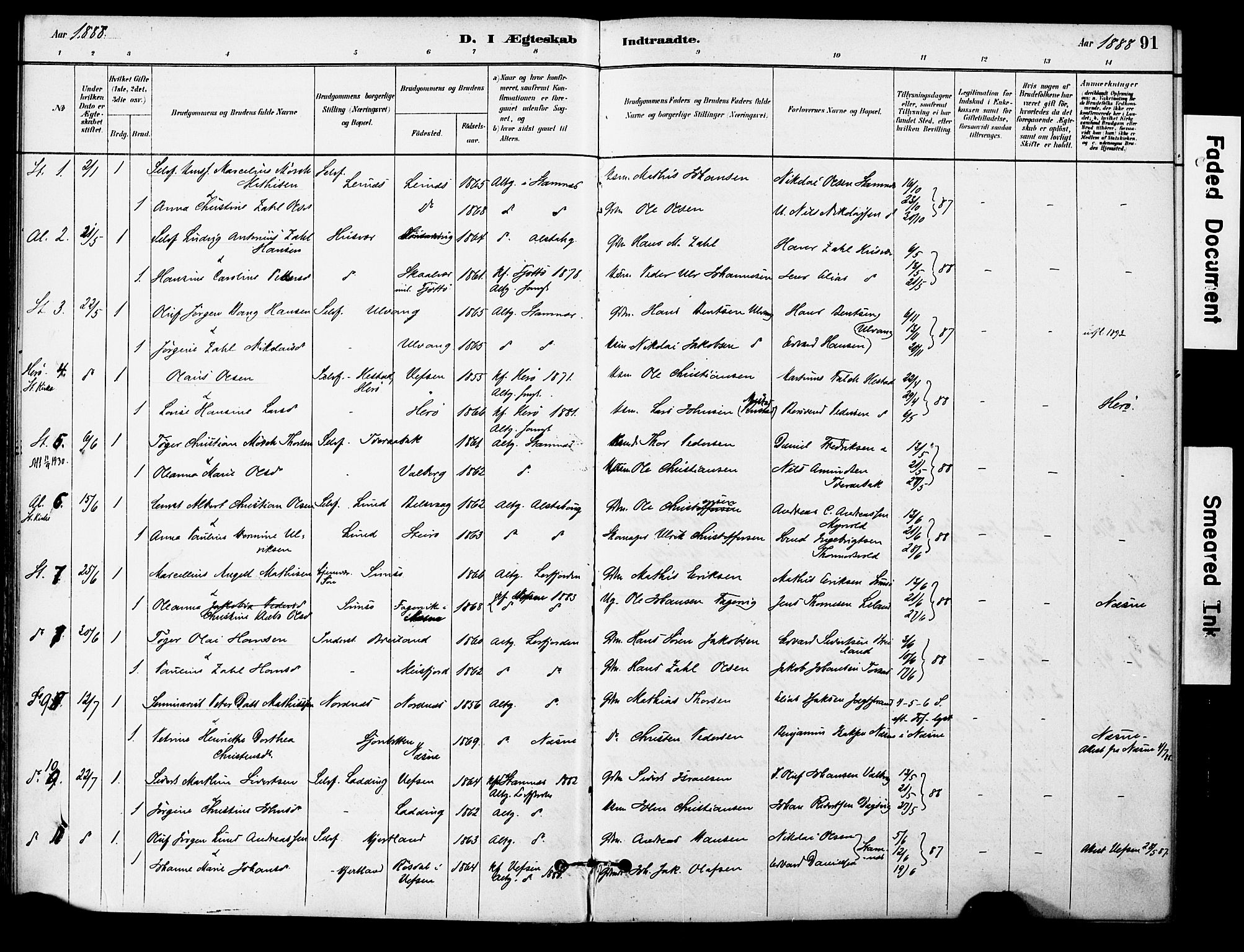 Ministerialprotokoller, klokkerbøker og fødselsregistre - Nordland, AV/SAT-A-1459/830/L0450: Parish register (official) no. 830A14, 1879-1896, p. 91