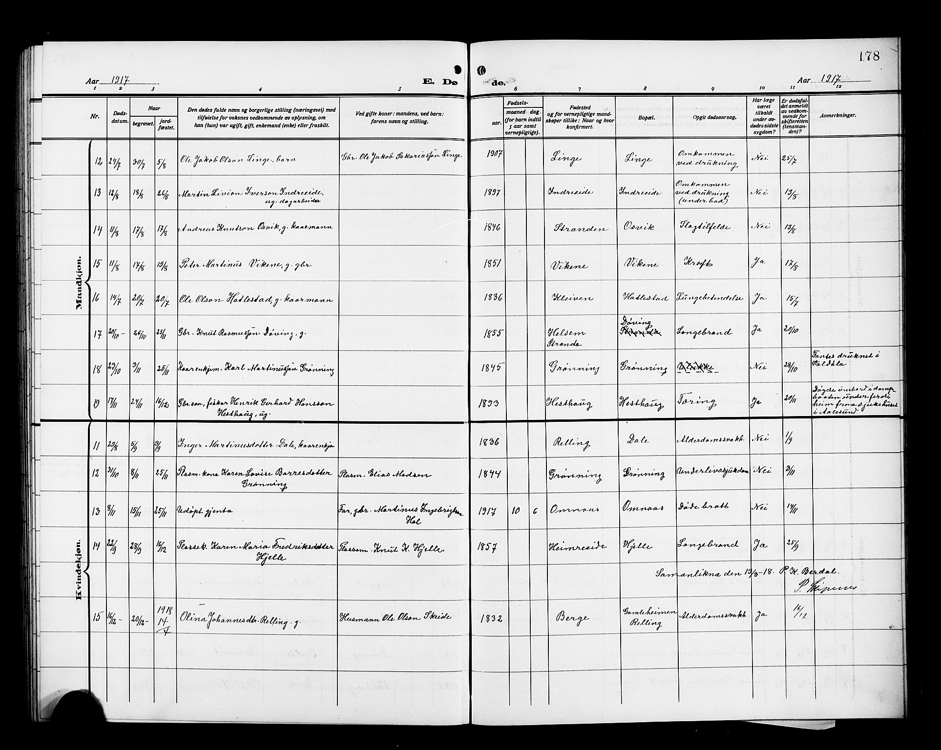 Ministerialprotokoller, klokkerbøker og fødselsregistre - Møre og Romsdal, SAT/A-1454/519/L0265: Parish register (copy) no. 519C06, 1911-1921, p. 178