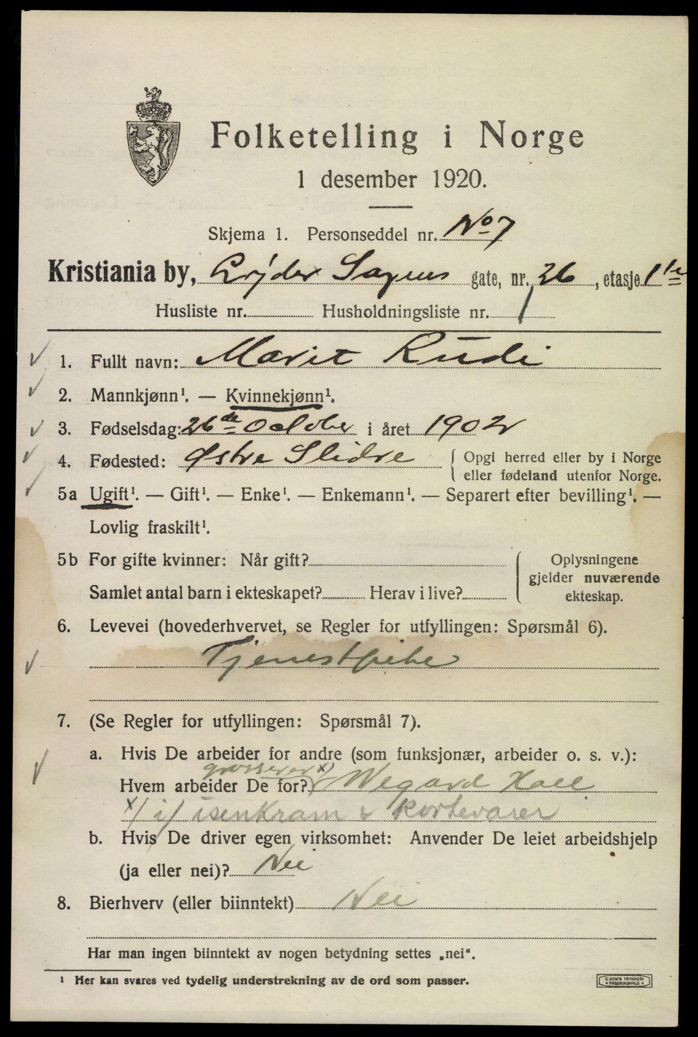 SAO, 1920 census for Kristiania, 1920, p. 366889
