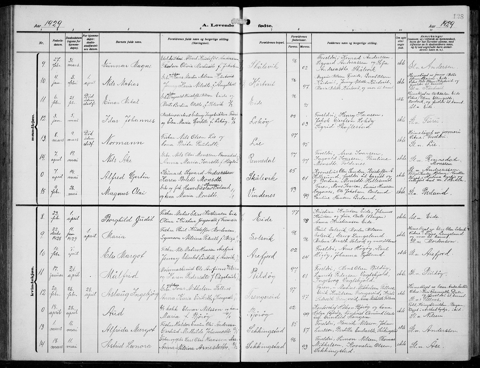 Fjell sokneprestembete, AV/SAB-A-75301/H/Hab: Parish register (copy) no. A  6, 1918-1936, p. 128