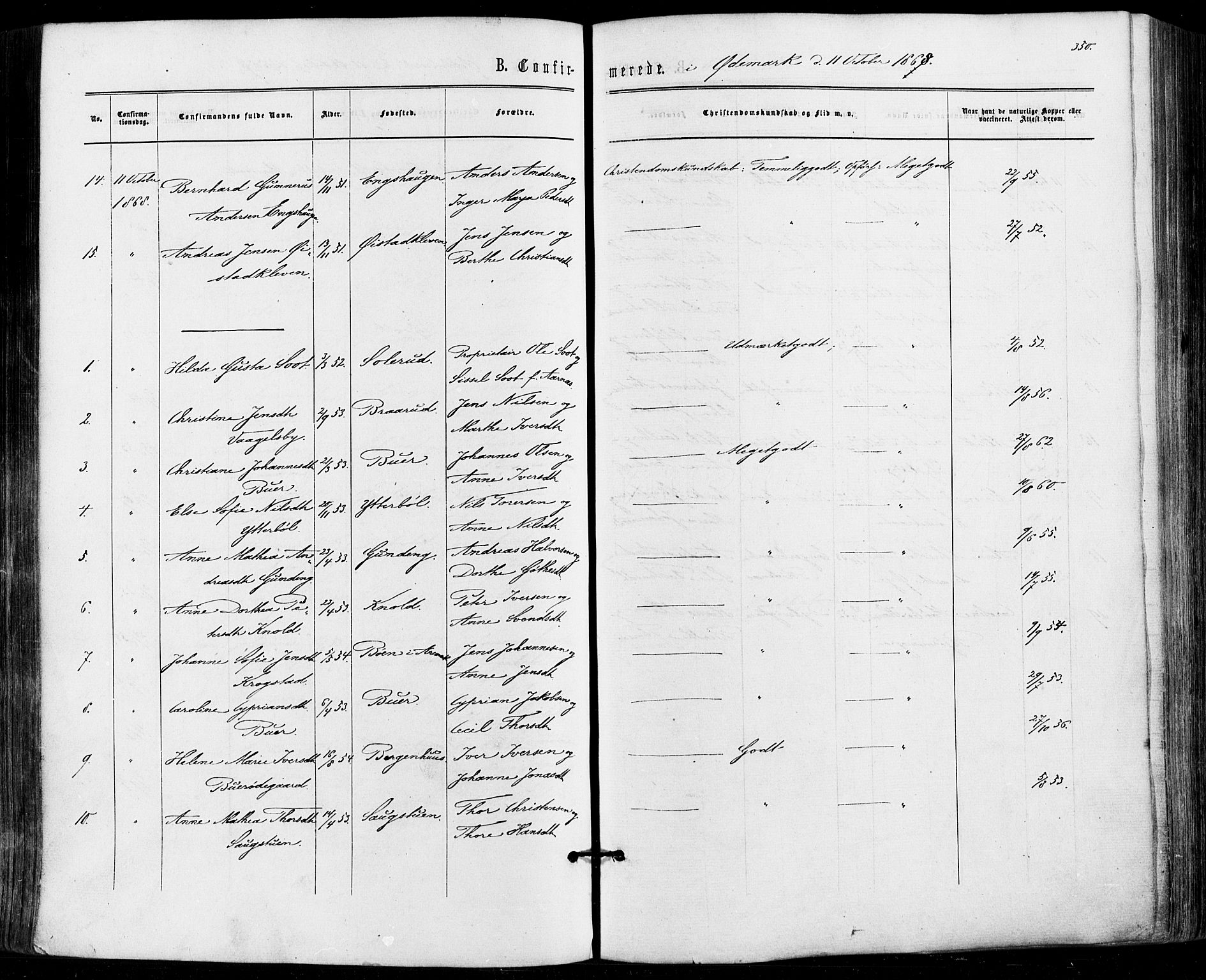 Aremark prestekontor Kirkebøker, SAO/A-10899/F/Fc/L0004: Parish register (official) no. III 4, 1866-1877, p. 349-350