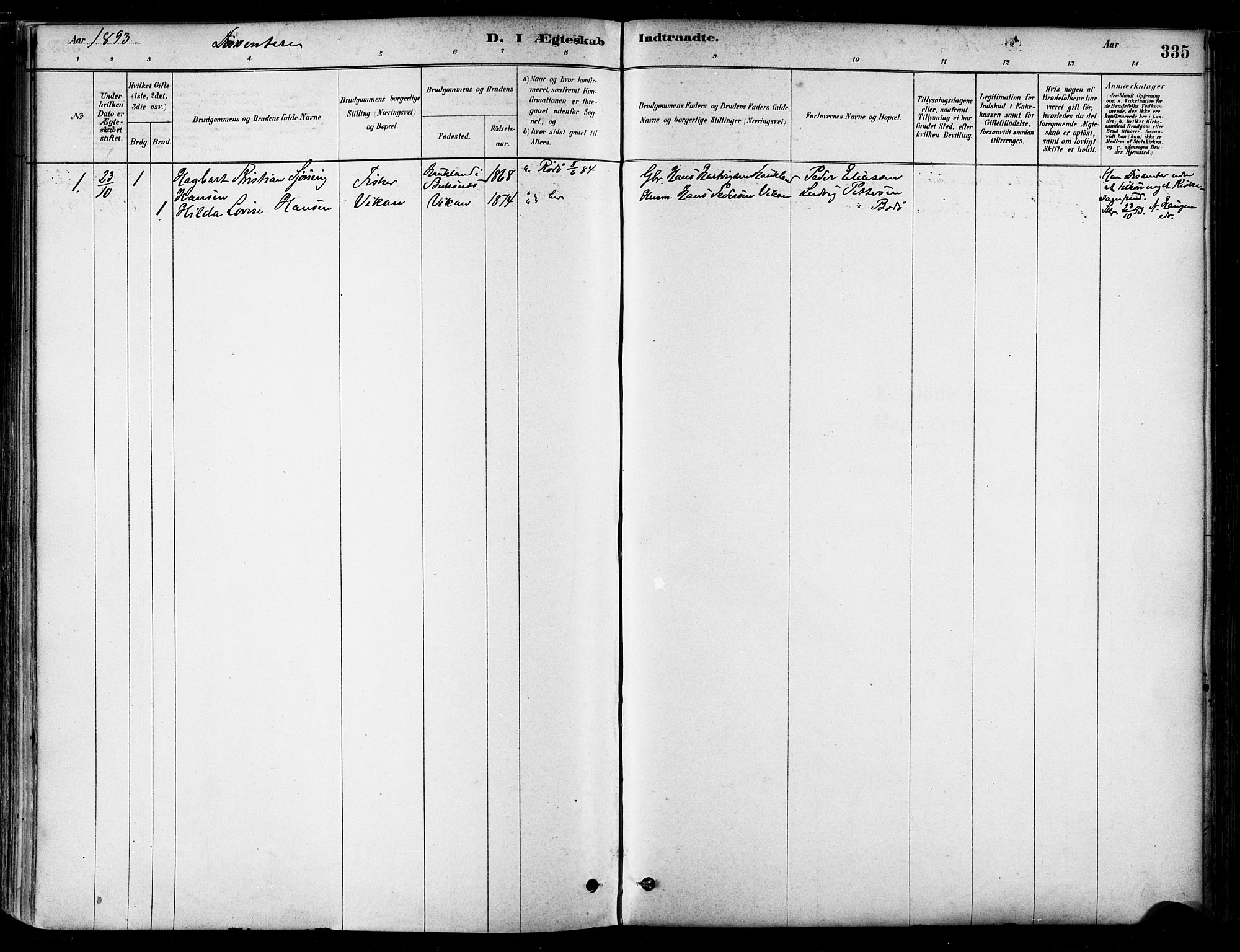 Ministerialprotokoller, klokkerbøker og fødselsregistre - Nordland, SAT/A-1459/802/L0054: Parish register (official) no. 802A01, 1879-1893, p. 335