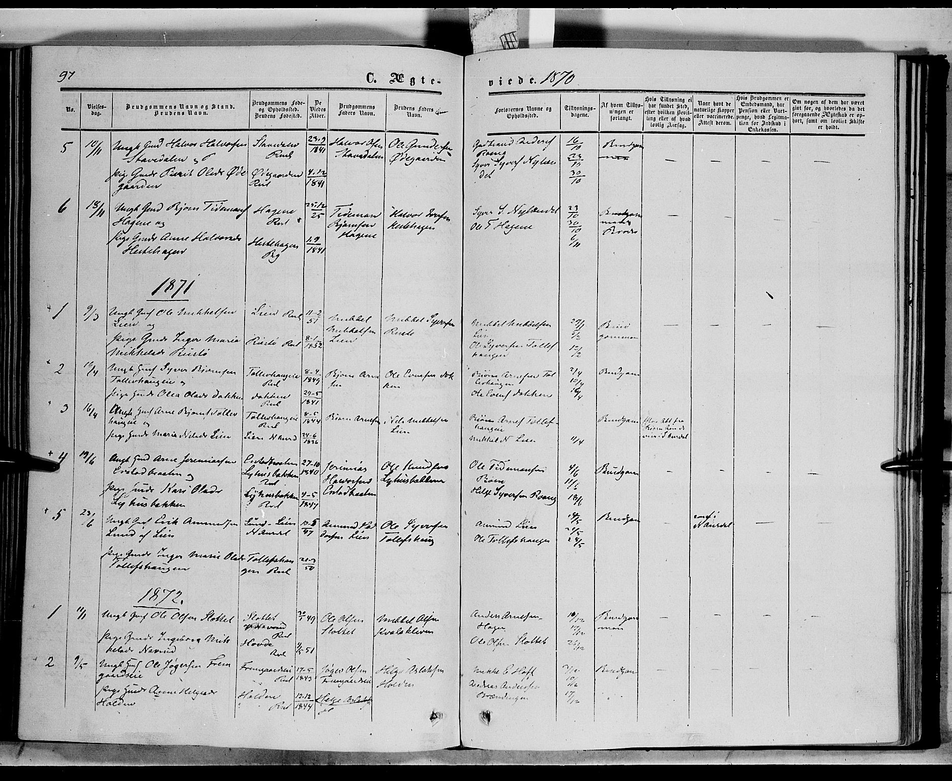 Sør-Aurdal prestekontor, SAH/PREST-128/H/Ha/Haa/L0006: Parish register (official) no. 6, 1849-1876, p. 97