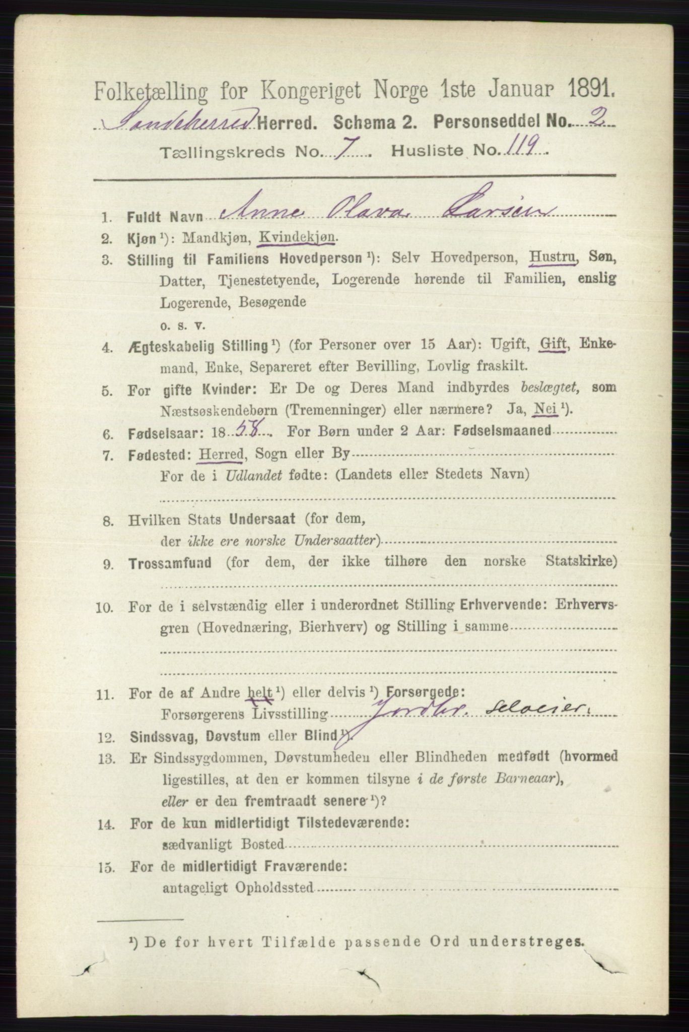 RA, 1891 census for 0724 Sandeherred, 1891, p. 4701