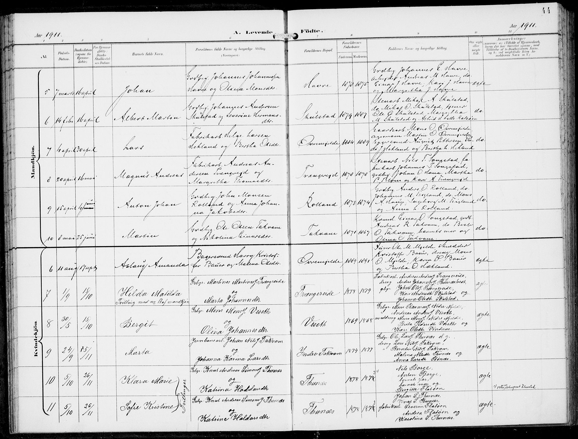 Haus sokneprestembete, SAB/A-75601/H/Haa: Parish register (official) no. B  2, 1899-1912, p. 44