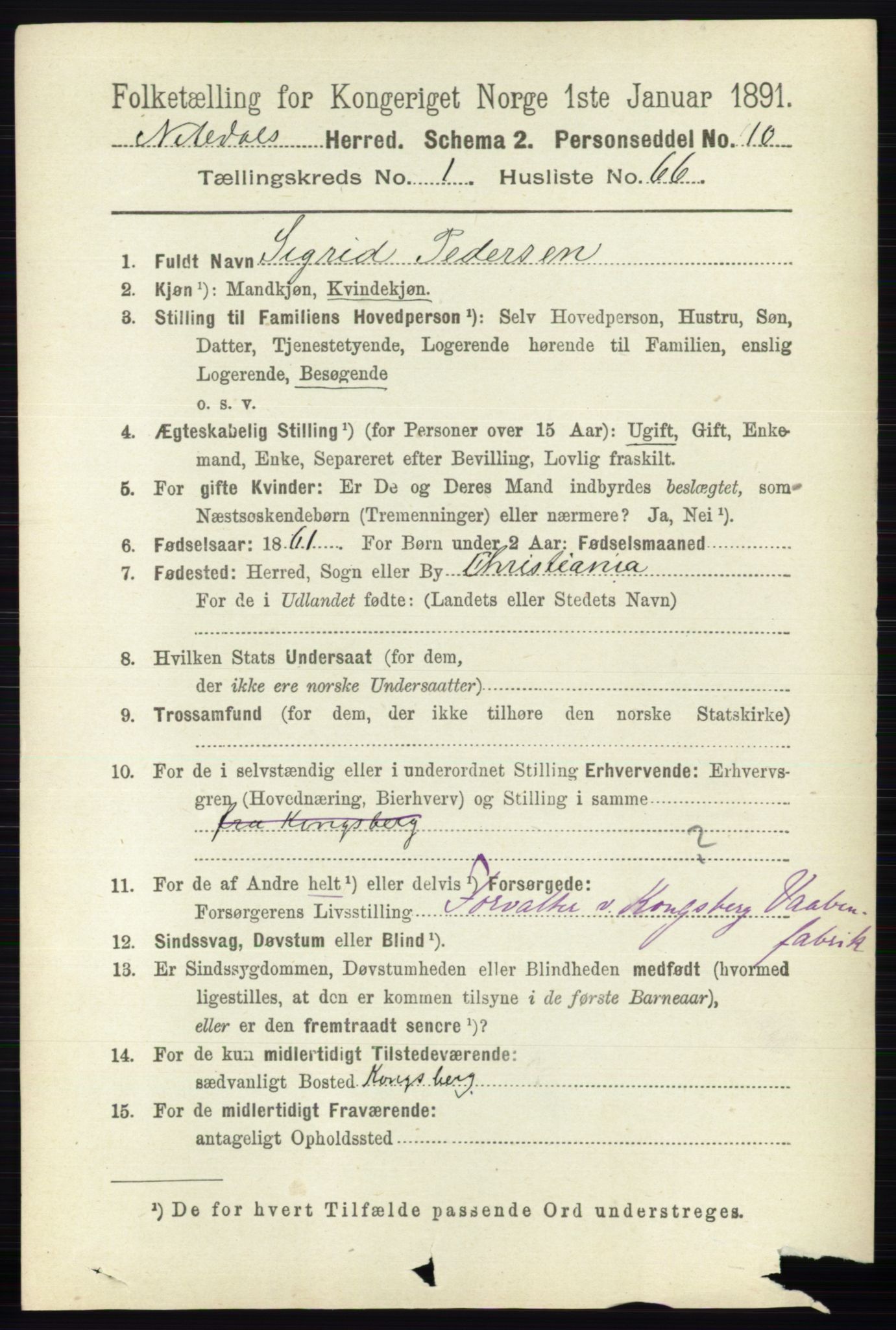 RA, 1891 census for 0233 Nittedal, 1891, p. 498